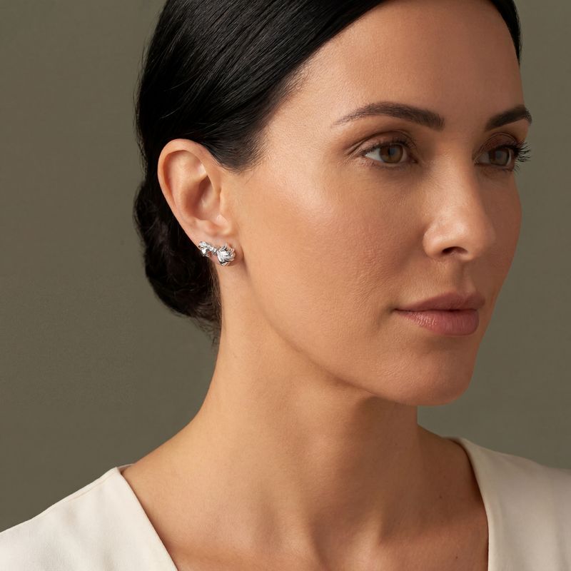 Tri-loop Bow Studs with Diamonds 18ct White Gold