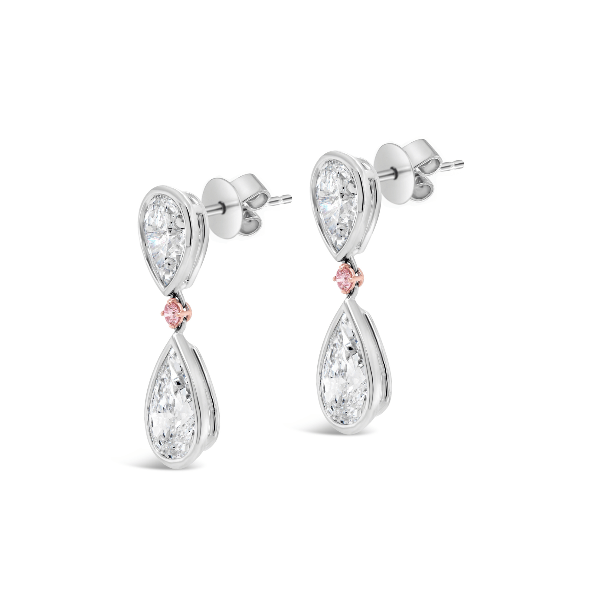 Pear Cut Diamond & Argyle Pink Diamond Drop Earrings