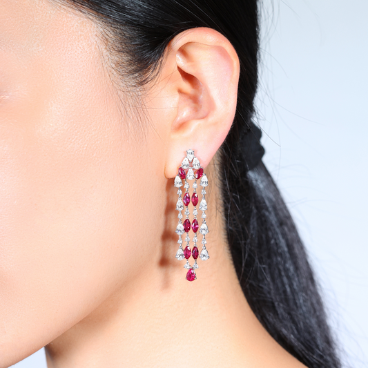 Indra Burmese Ruby & Diamond Drop Earrings