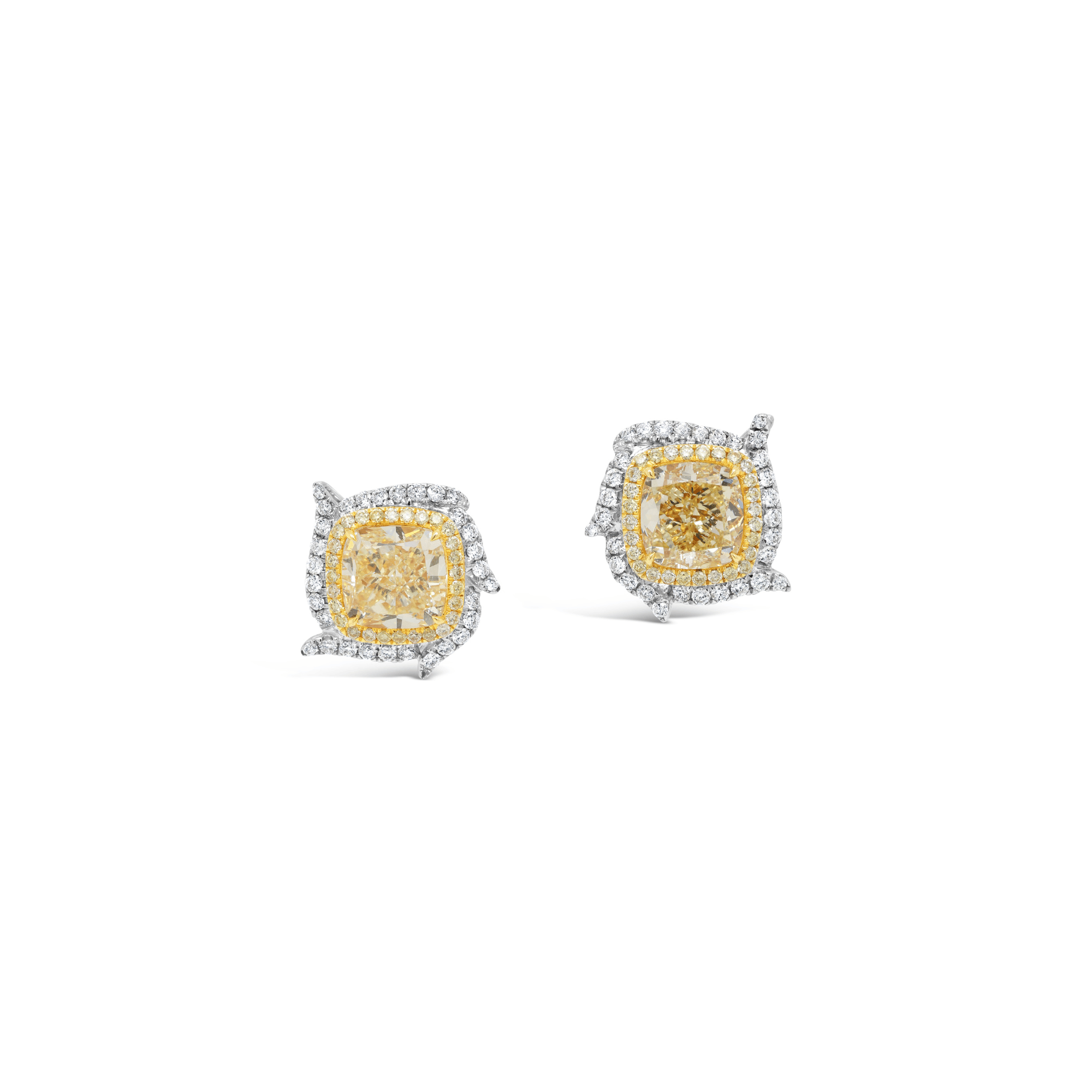 Fancy Yellow & Diamond Floral Halo Earrings