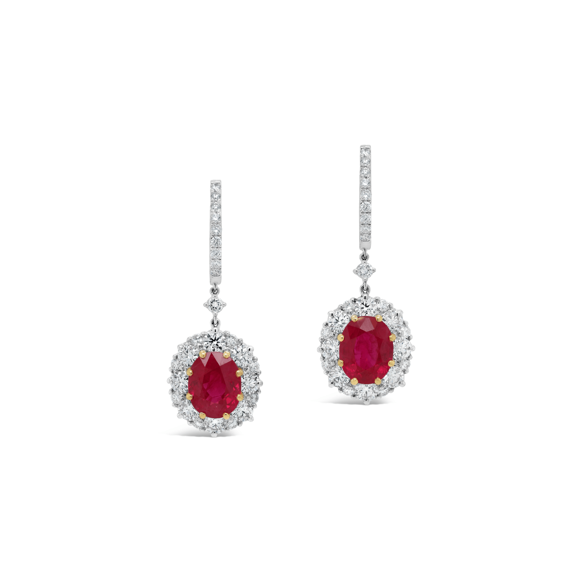 Burmese Ruby & Diamond Halo Drop Earrings