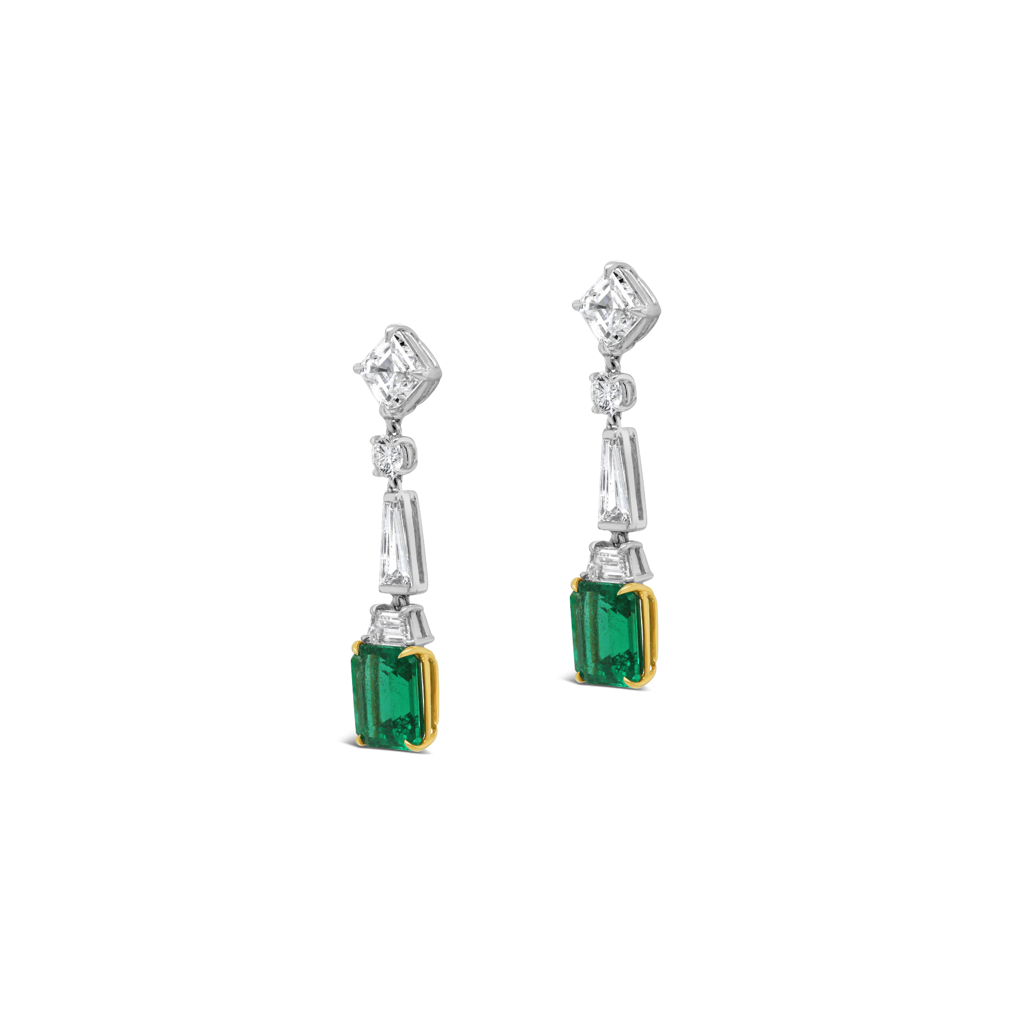 Zambian Emerald & Mixed Cut Diamond Drop Earrings