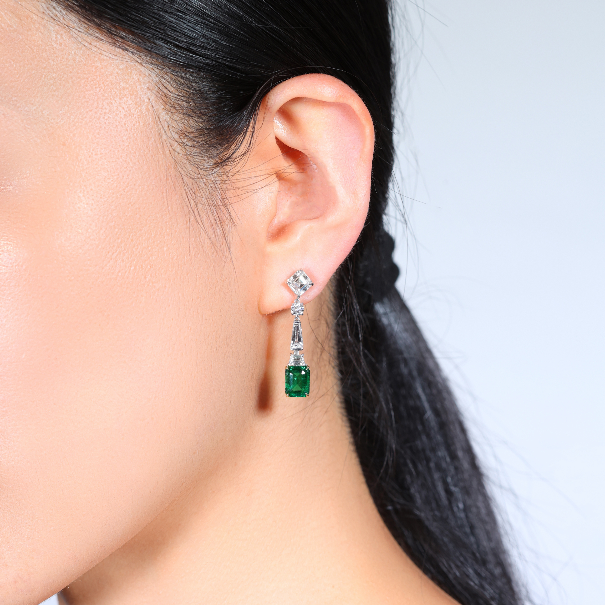 Zambian Emerald & Mixed Cut Diamond Drop Earrings
