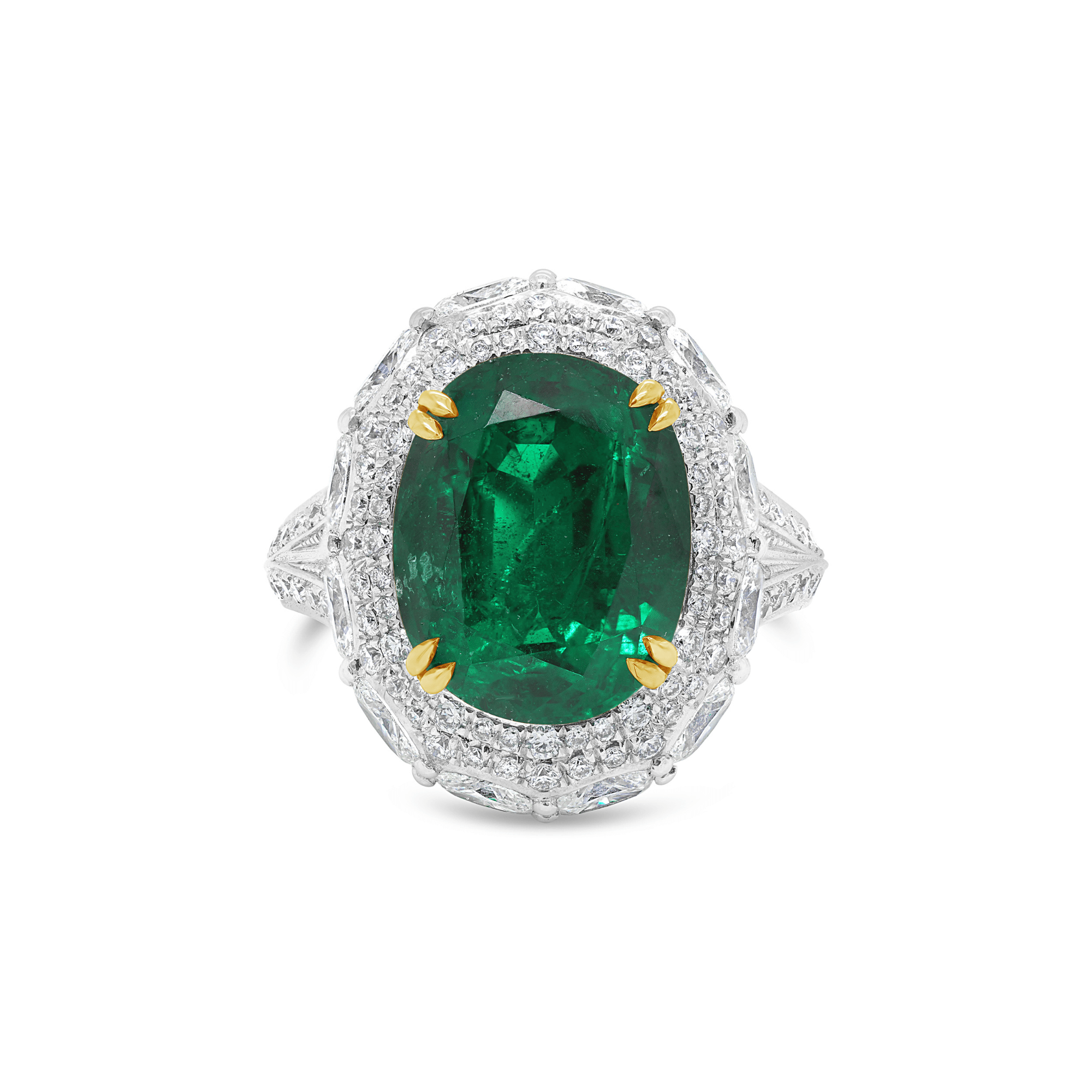 Zambian Emerald & Mixed Cut Diamond Ring