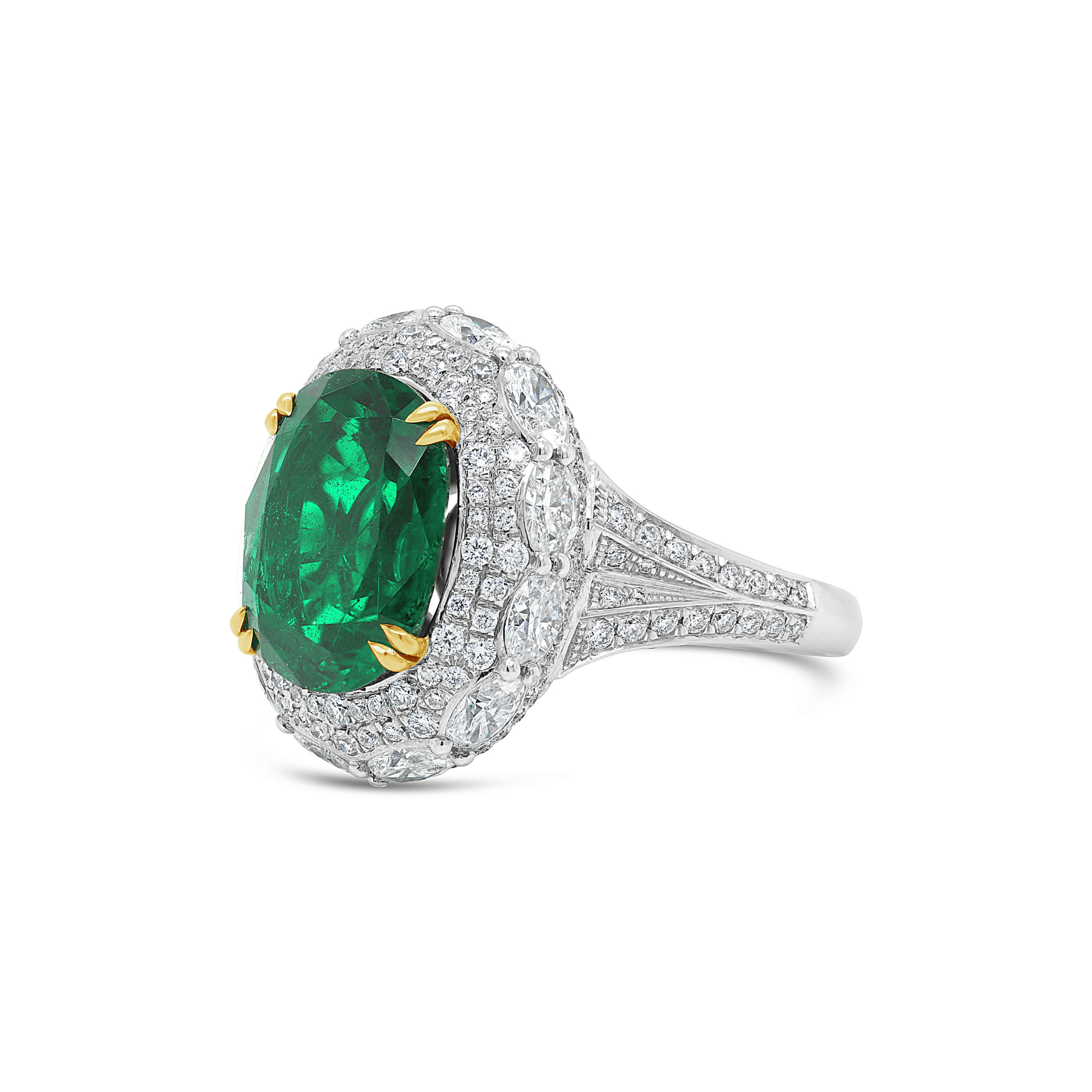 Zambian Emerald & Mixed Cut Diamond Ring
