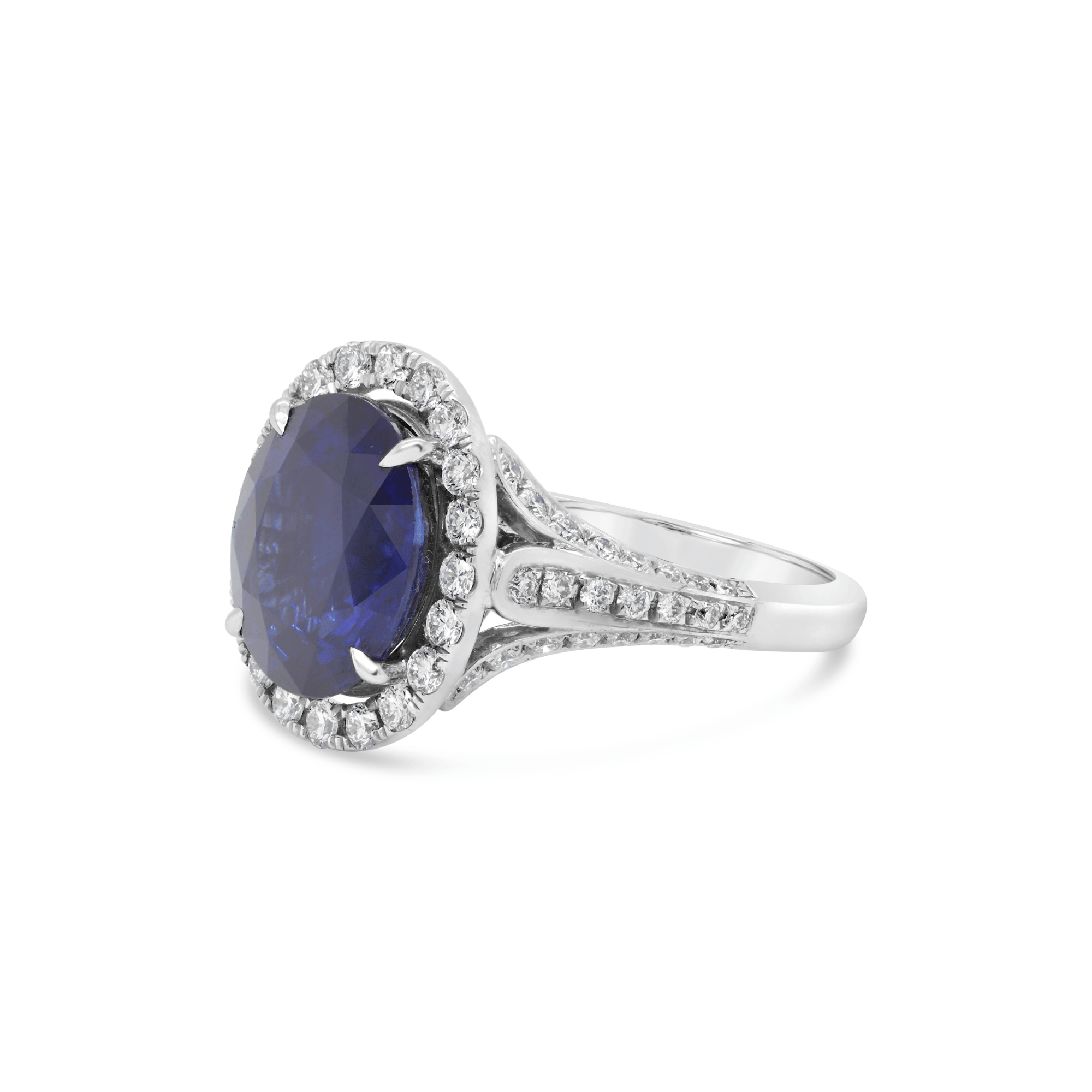 Oval Cut Sri Lankan Blue Sapphire & Diamond Ring