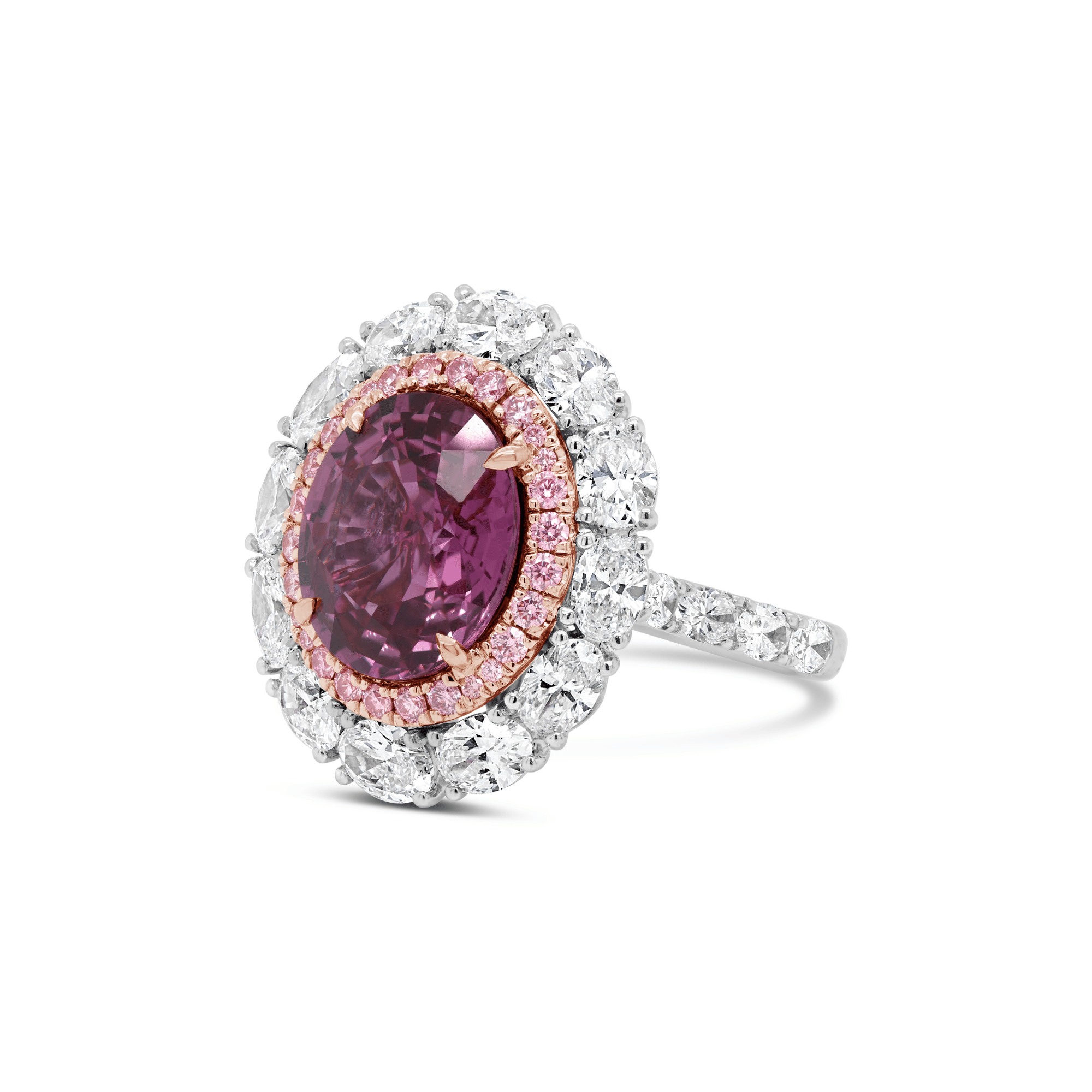 Unheated Pink Sapphire, Pink & White Diamond Halo Ring