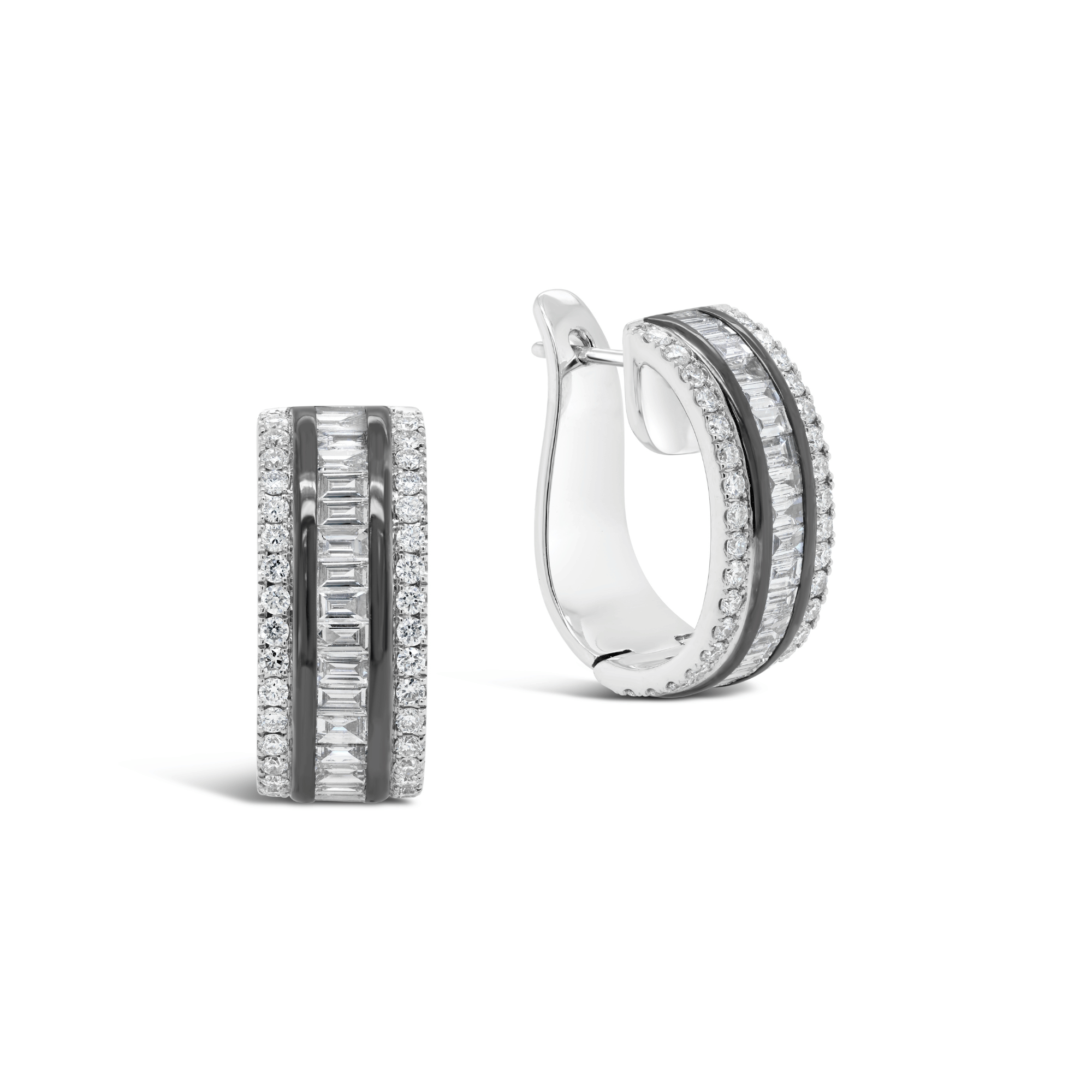 Mixed Cut Diamond & Black Rhodium Detailing Hoop Earrings