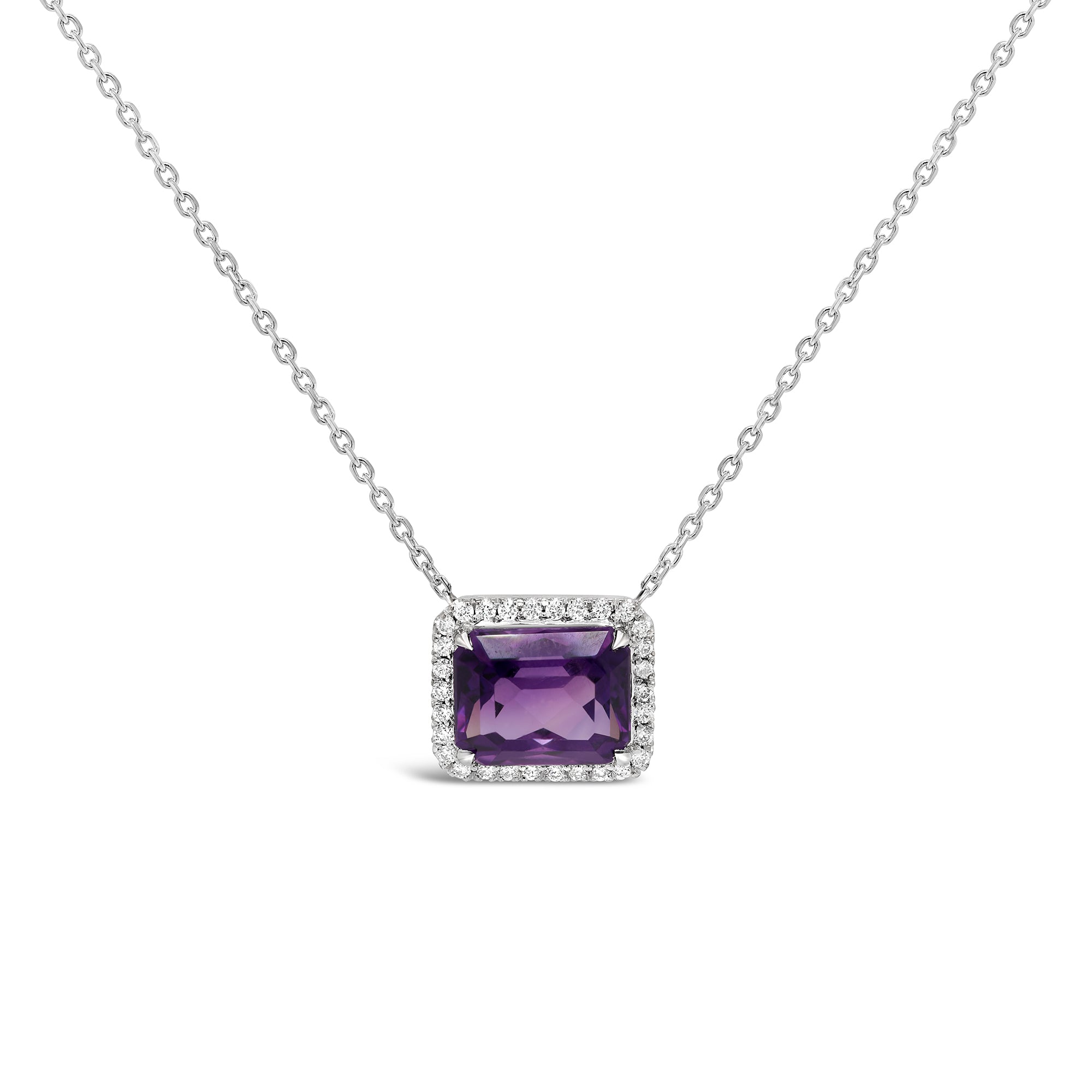 Amethyst & Diamond Halo Necklace