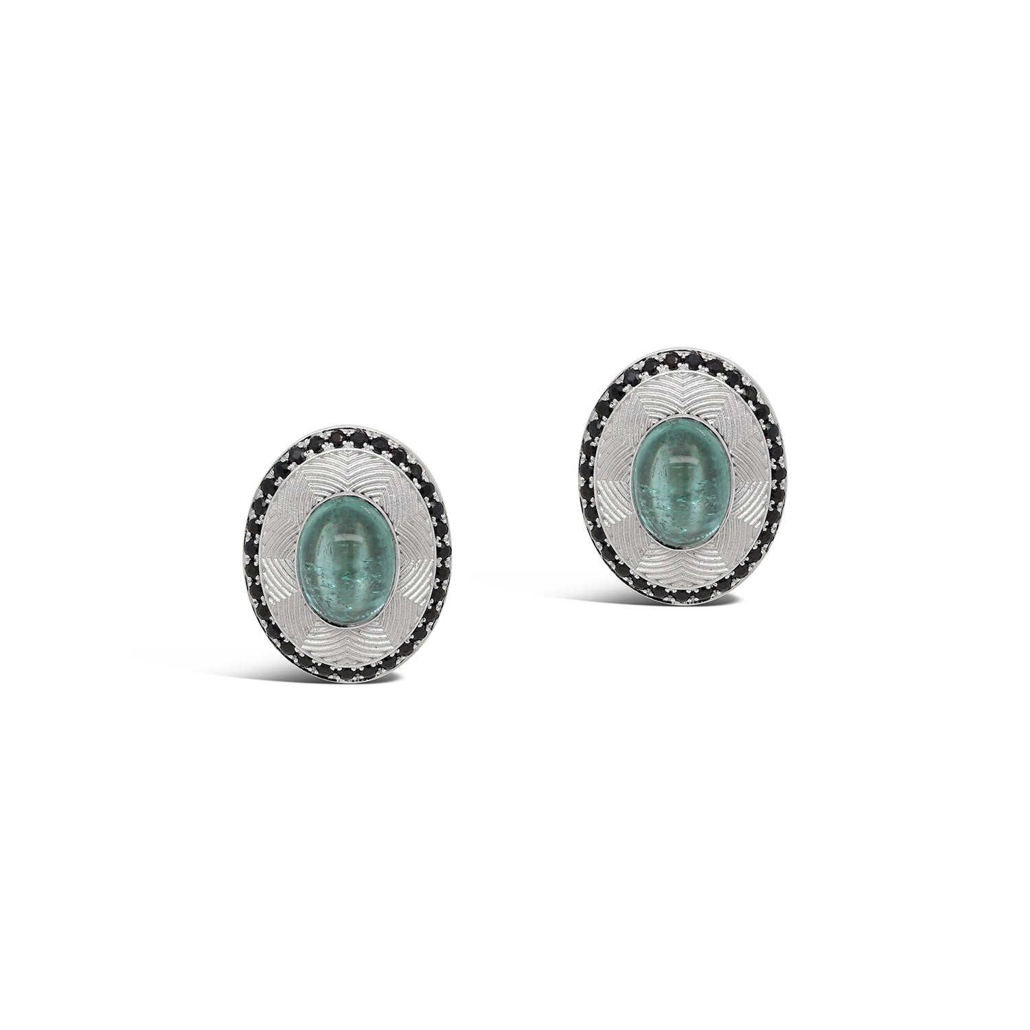 Green Tourmaline & Black Diamond Earrings