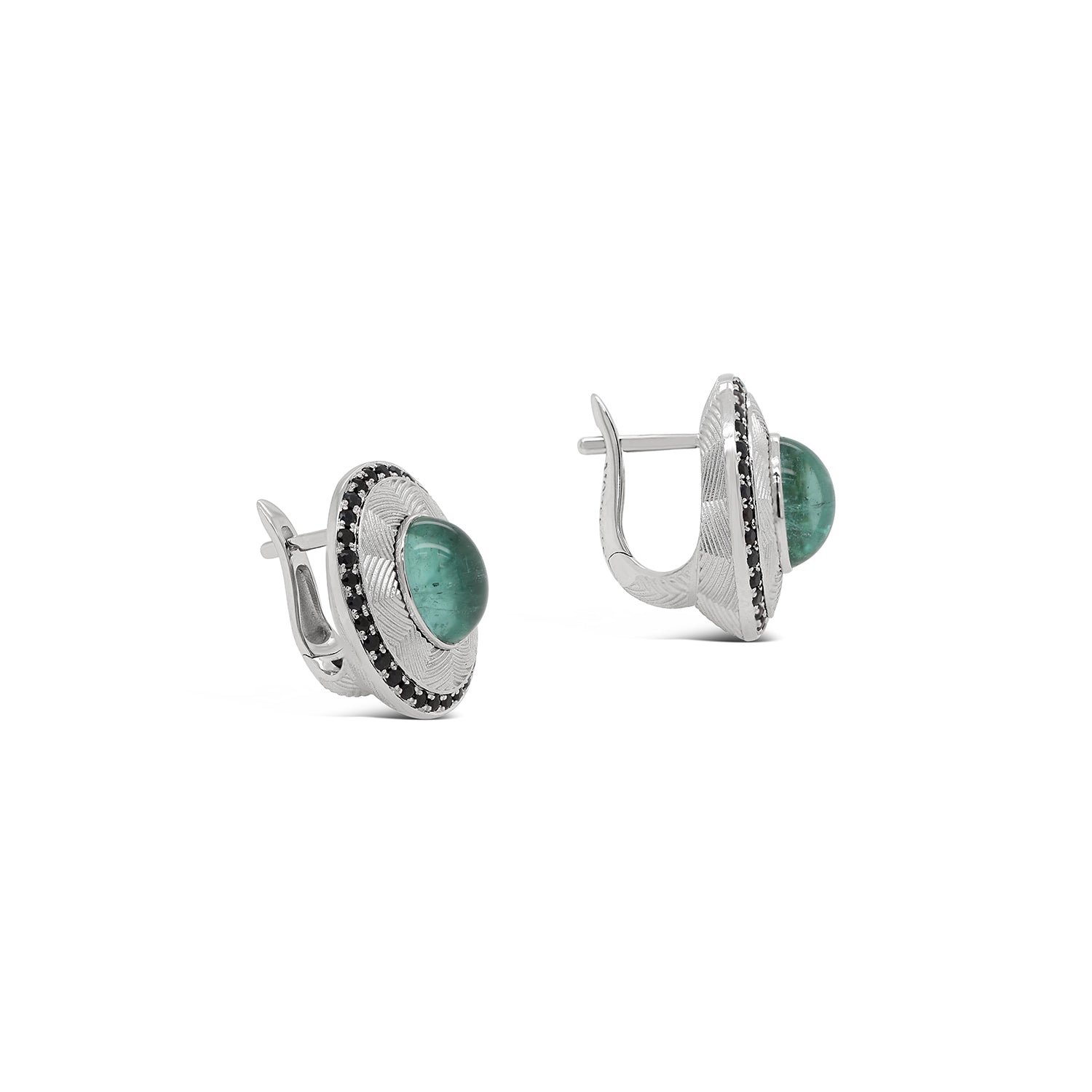 Green Tourmaline & Black Diamond Earrings