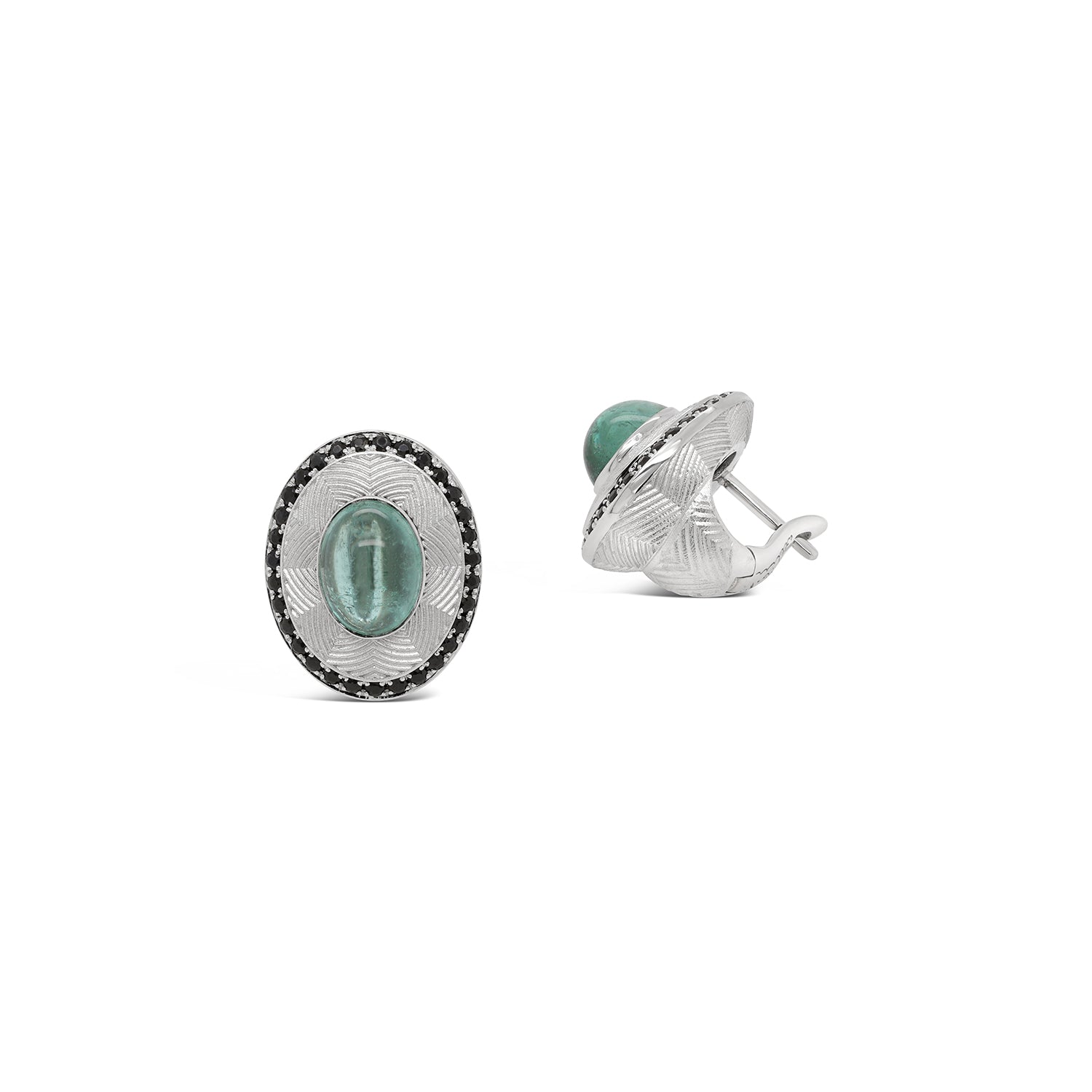 Green Tourmaline & Black Diamond Earrings