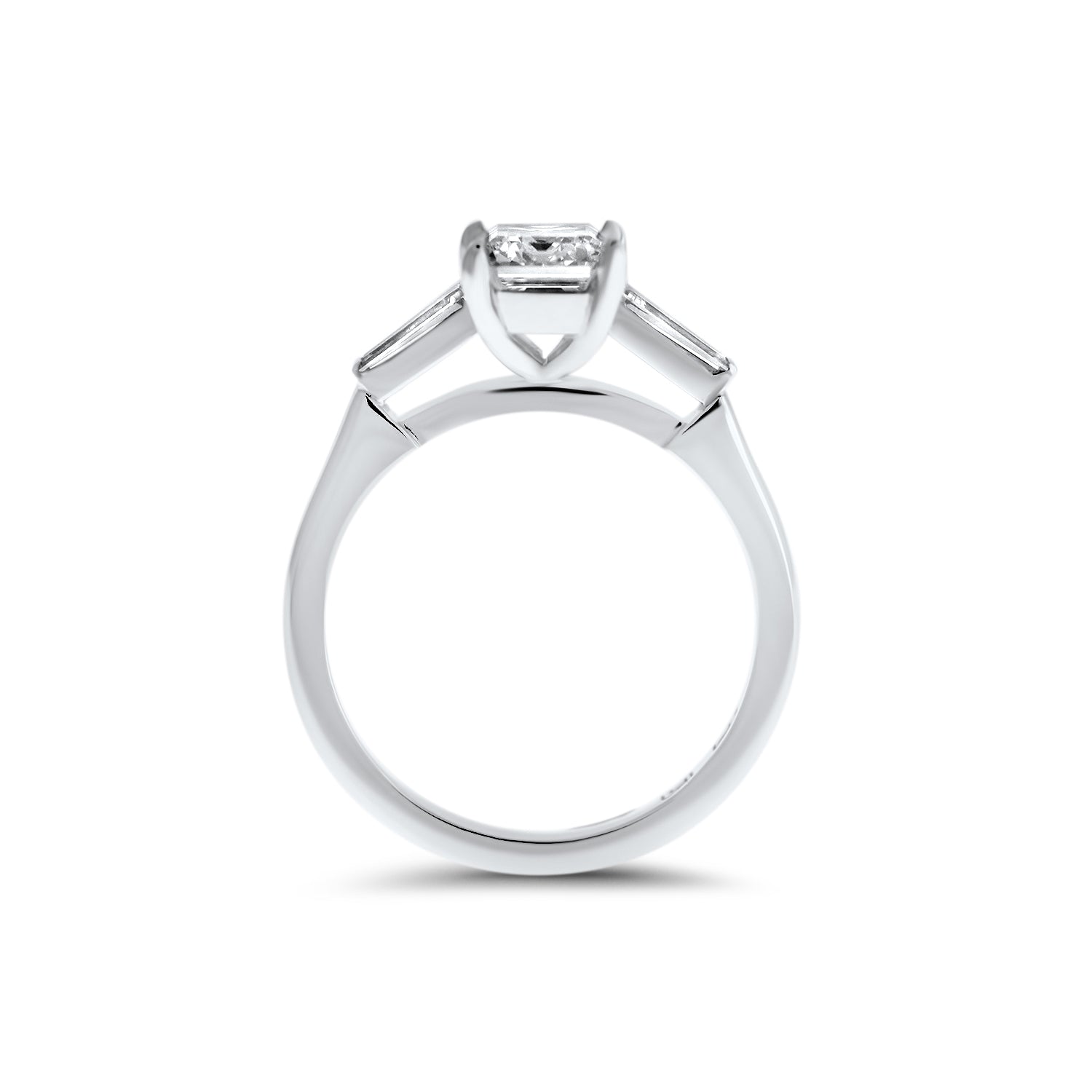 Emerald Cut & Baguette Cut Diamond Three Stone Engagement Ring