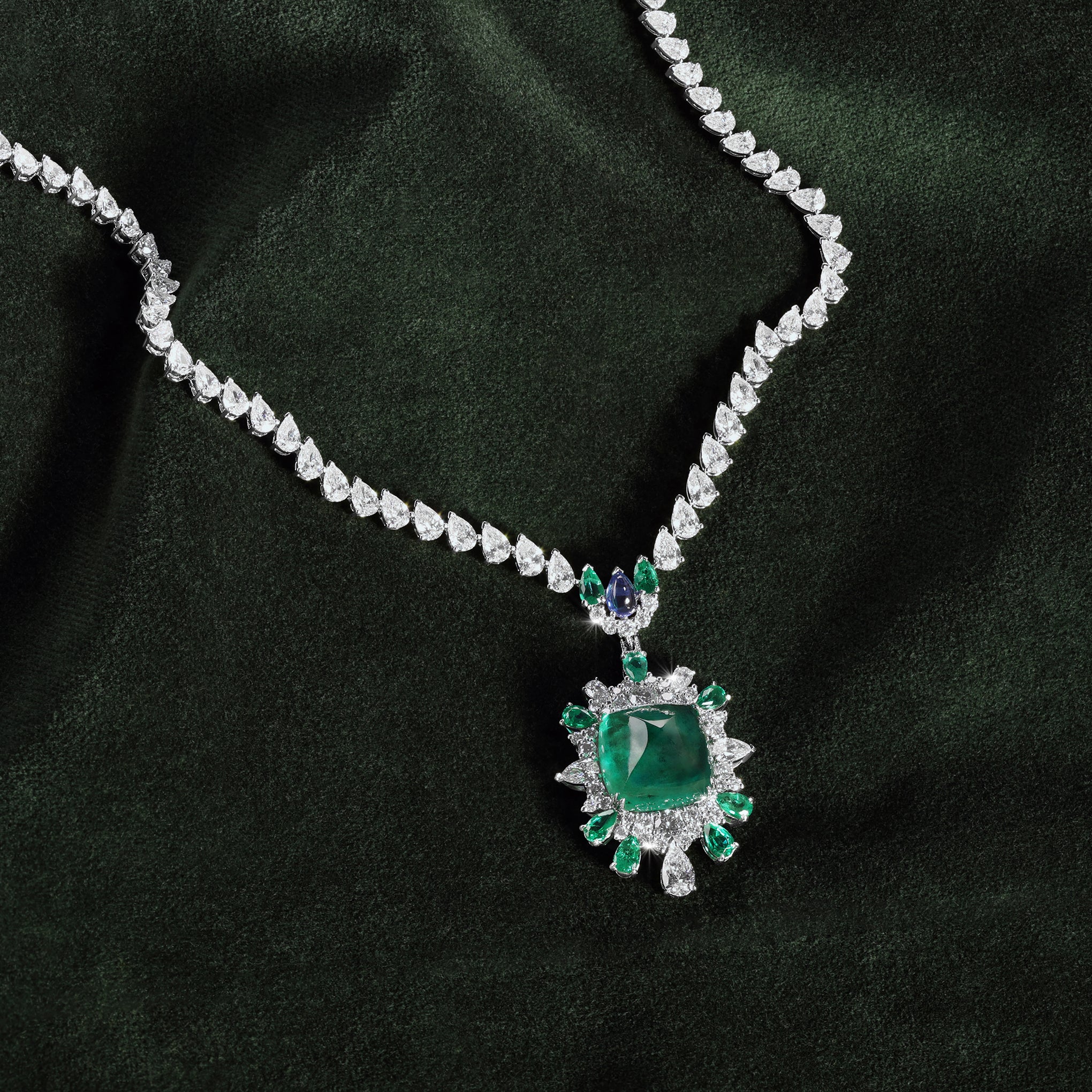 Aurora Sugarloaf Emerald and Diamond Necklace