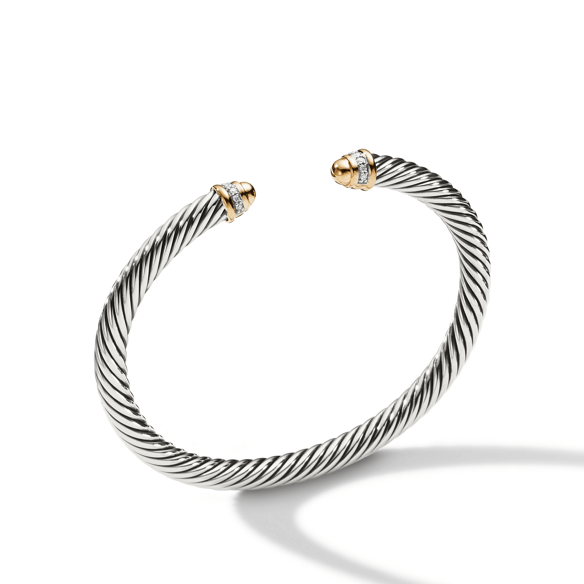 David Yurman Classic Cable Bracelet in Sterling Silver with 18ct Yellow Gold, Gold Domes and Diamonds