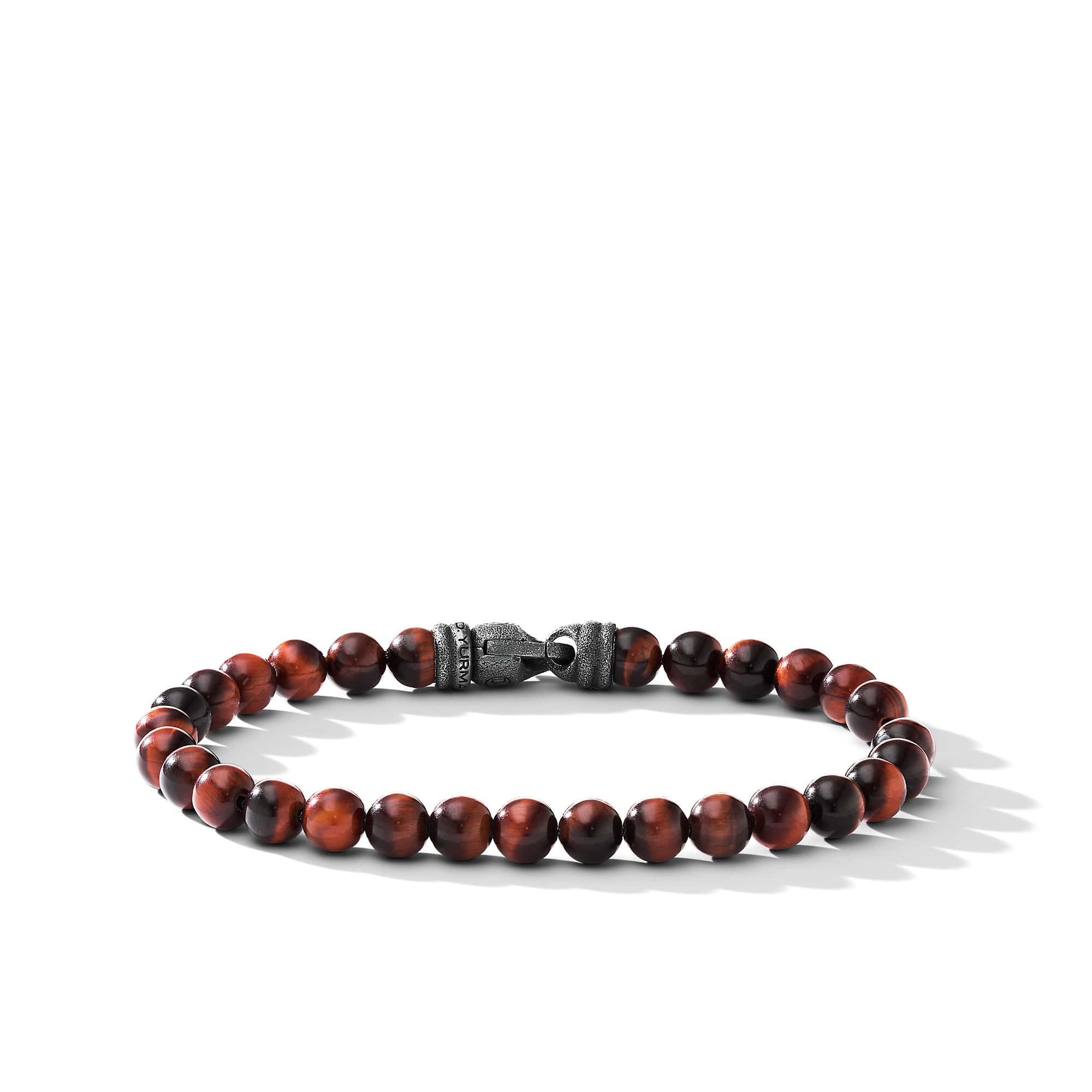 Spiritual Beads Bracelet In Sterling Silver With Red Tiger's Eye - 8inches