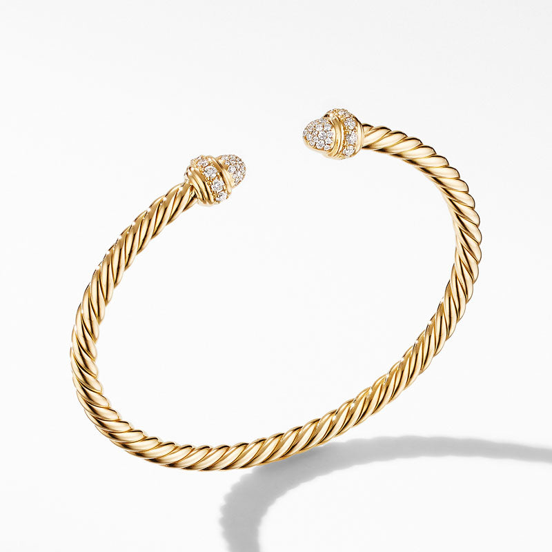 Cable Bracelet in 18K Yellow Gold with Diamonds - Medium