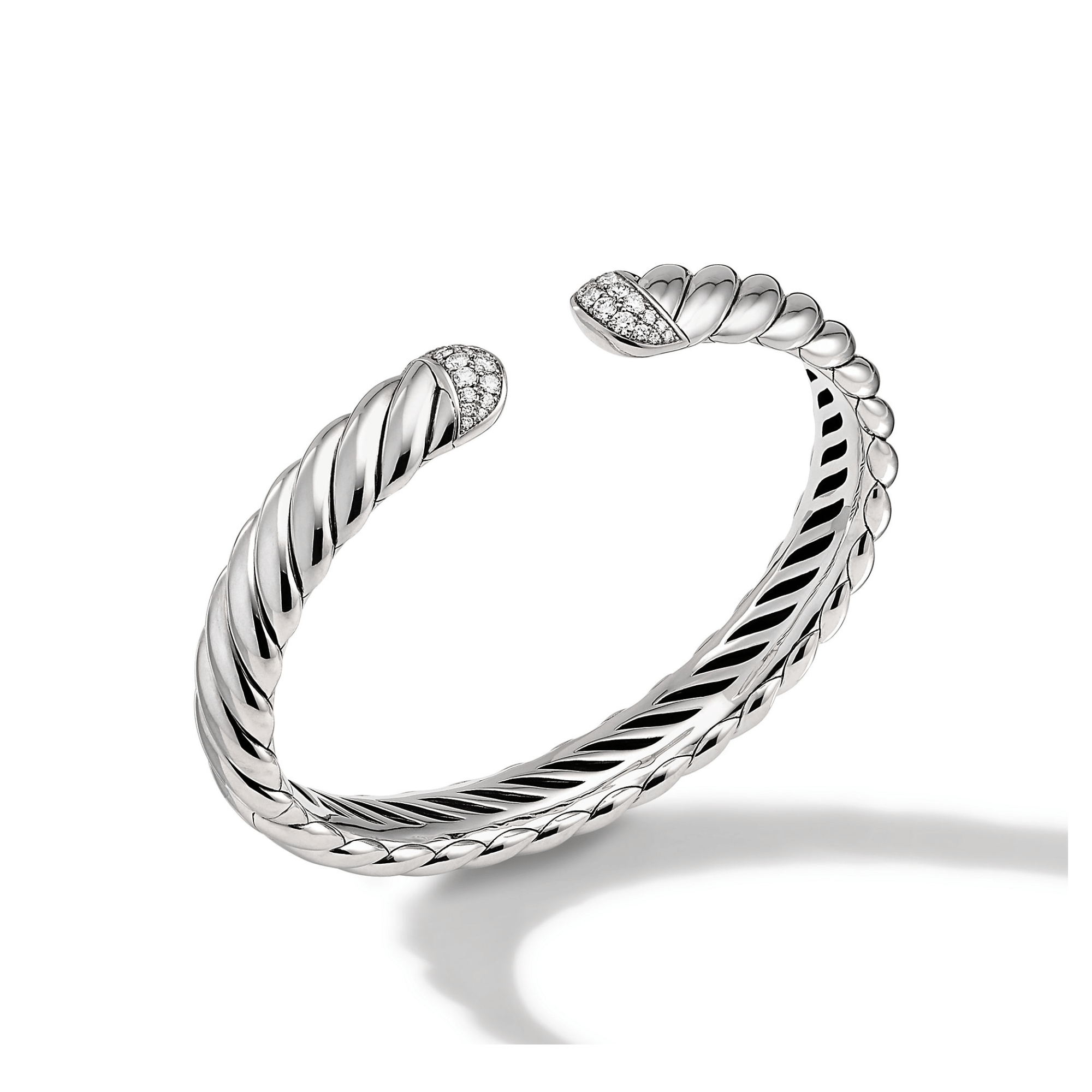 Sculpted Cable Cuff Bracelet in Sterling Silver with Pavé Diamonds