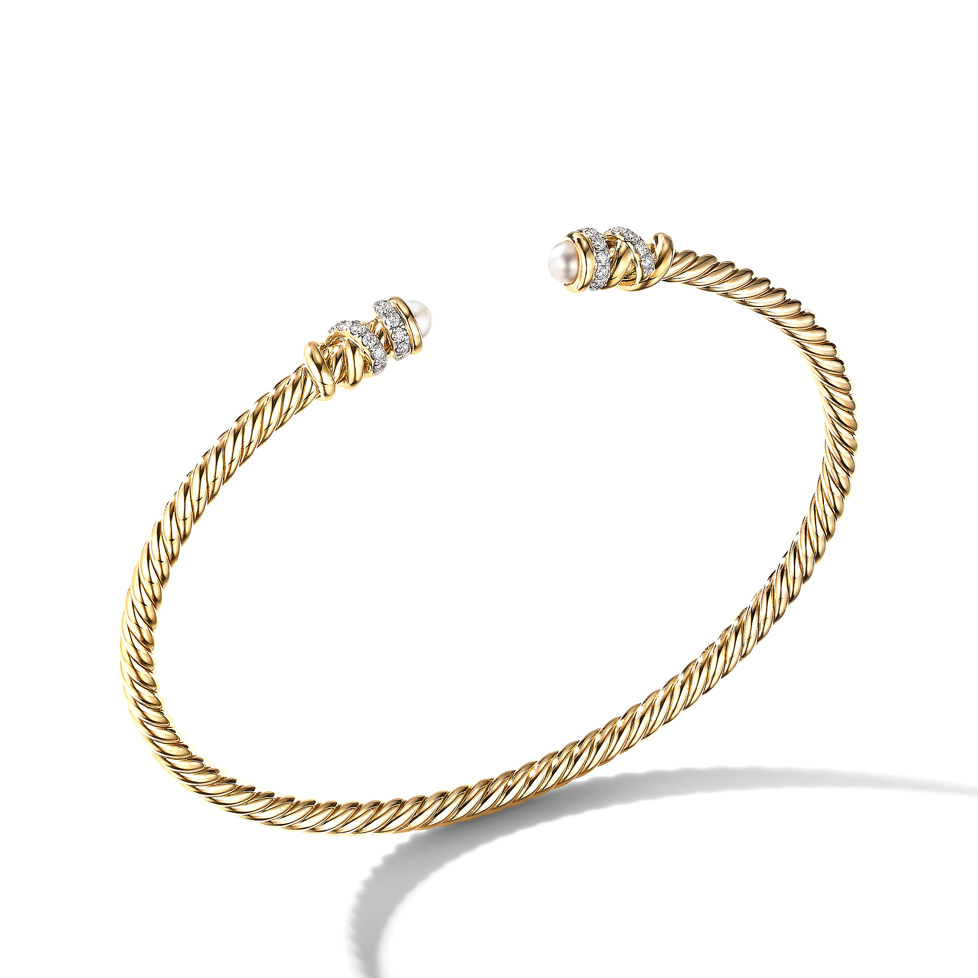 David Yurman Petite Helena Cablespira® Bracelet in 18ct Yellow Gold with Pearls and Diamonds