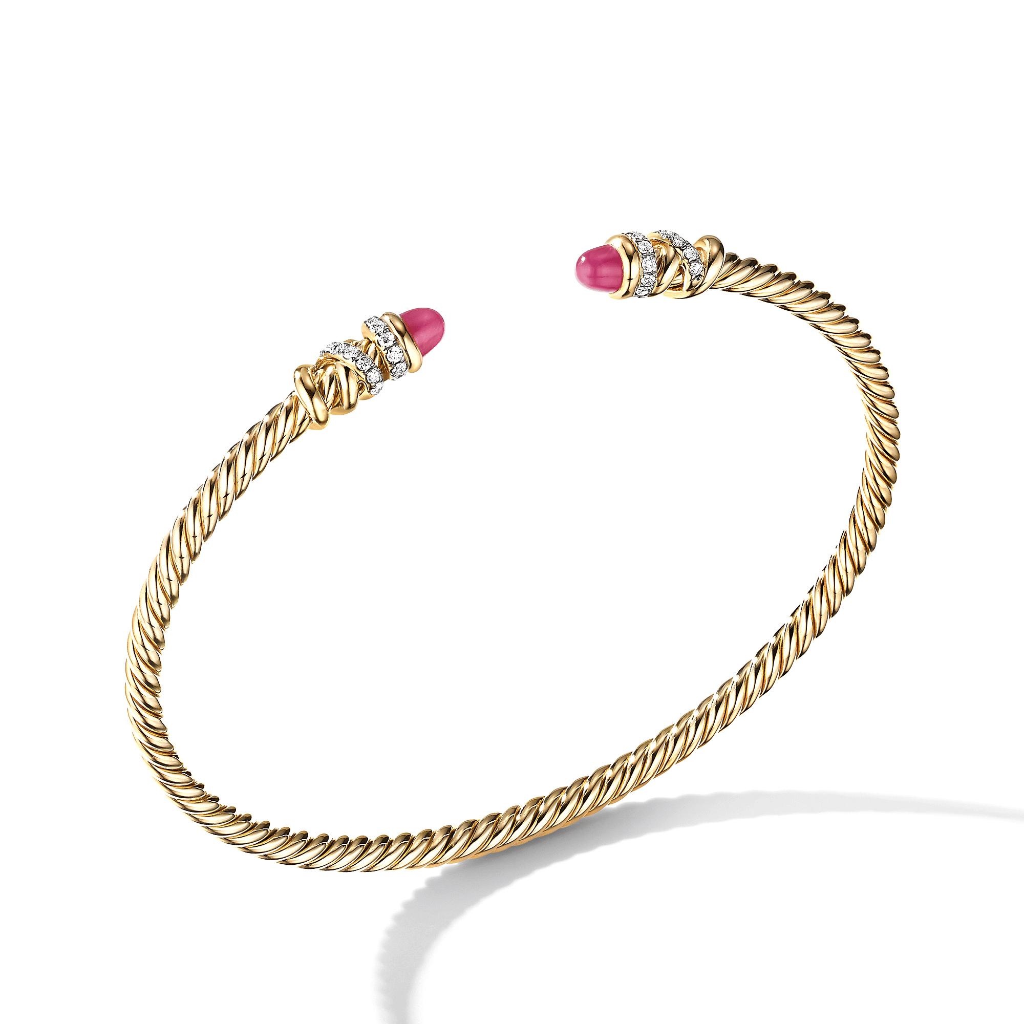 David Yurman Petite Helena Cablespira® Bracelet in 18ct Yellow Gold with Rubies and Diamonds