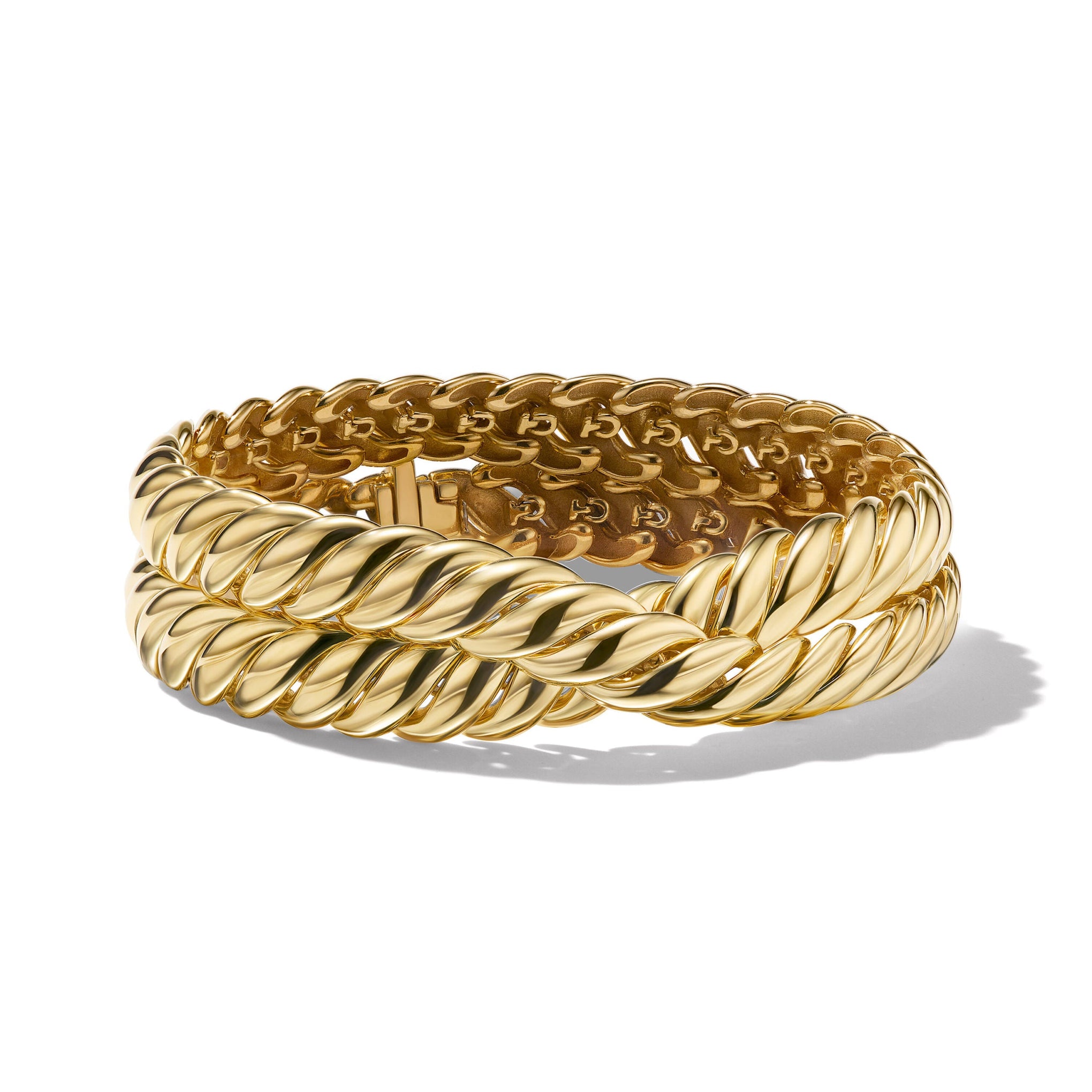 Sculpted Cable Double Wrap Bracelet in 18ct Yellow Gold