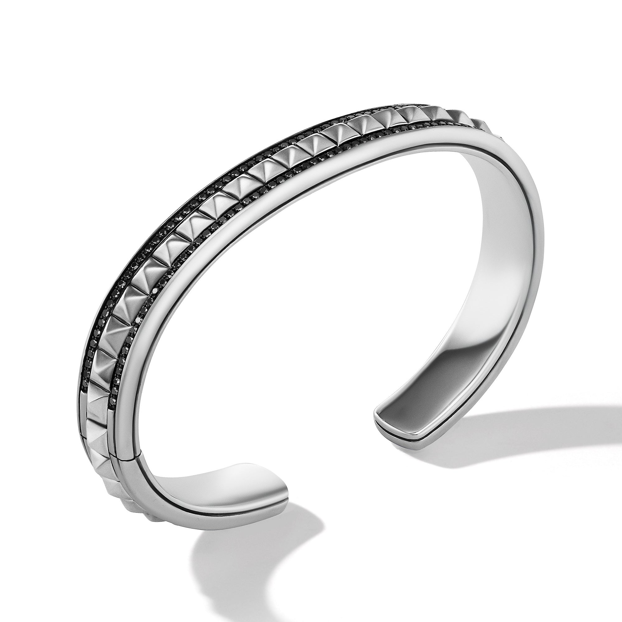PYRAMID CUFF BRACELET IN STERLING SILVER WITH PAVÉ BLACK DIAMONDS