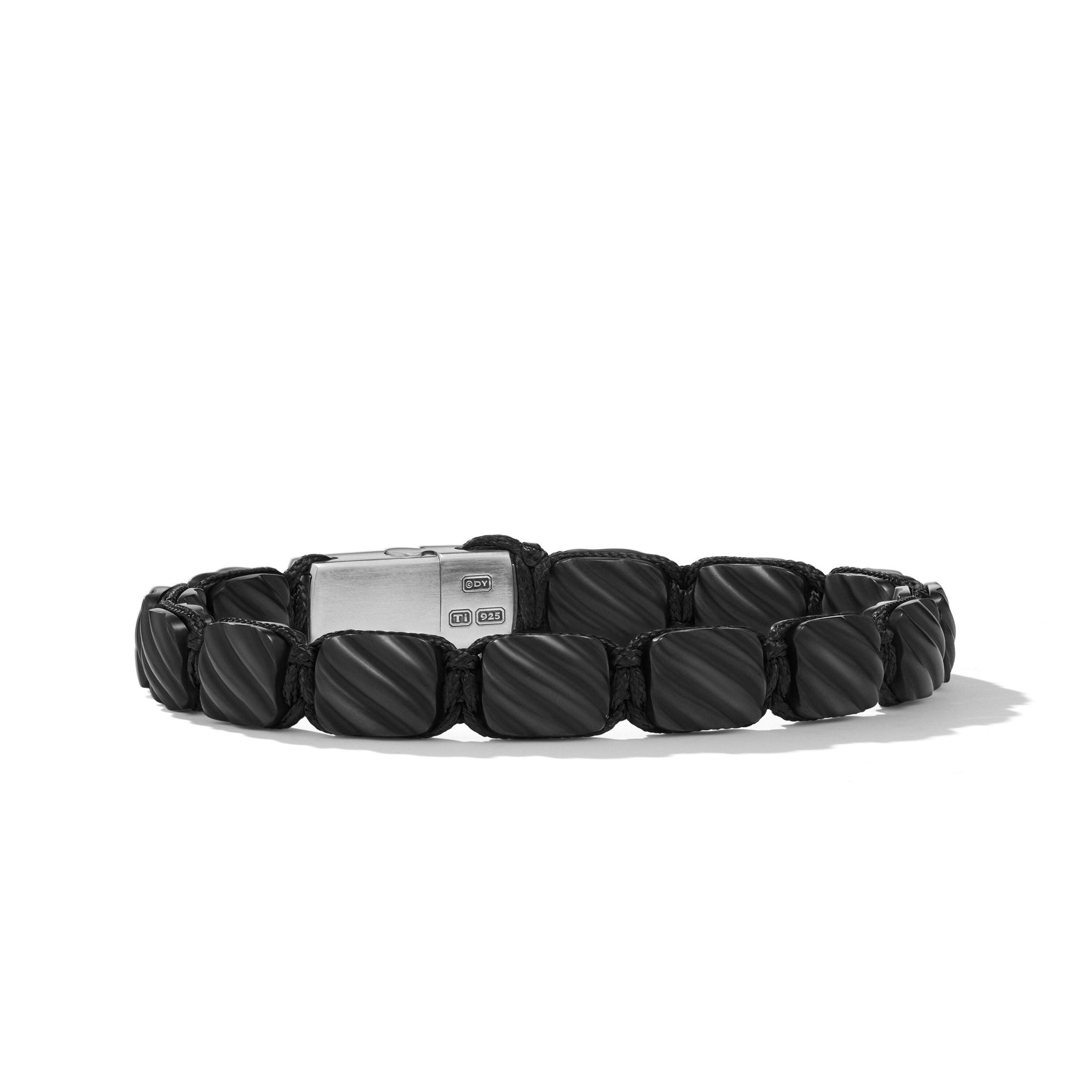 SCULPTED CABLE WOVEN TILE BRACELET IN BLACK TITANIUM WITH STERLING SILVER