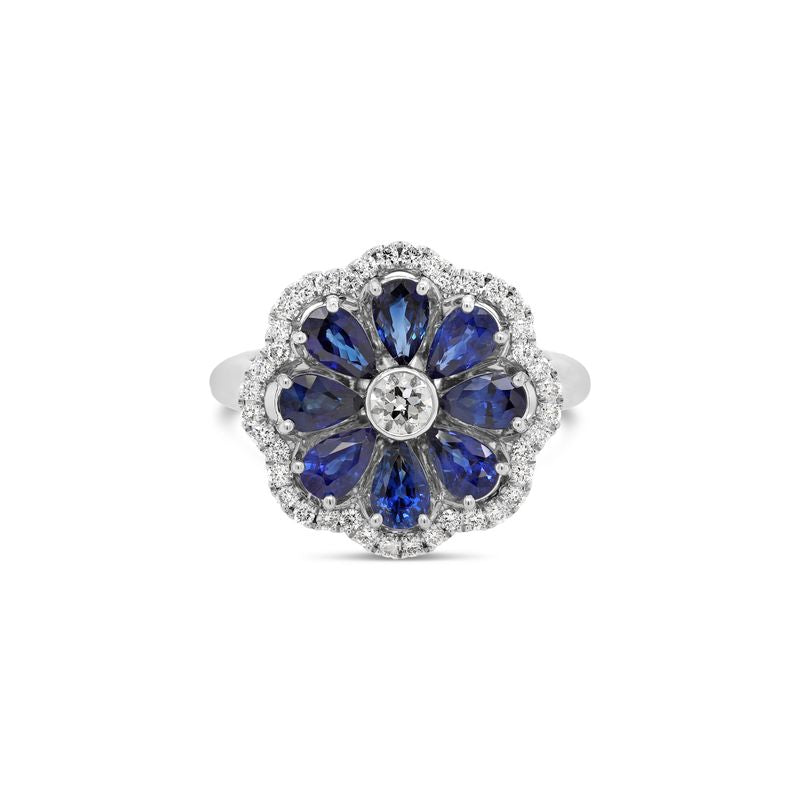 Ceylonese Royal Blue Sapphire & Diamond Dress Ring