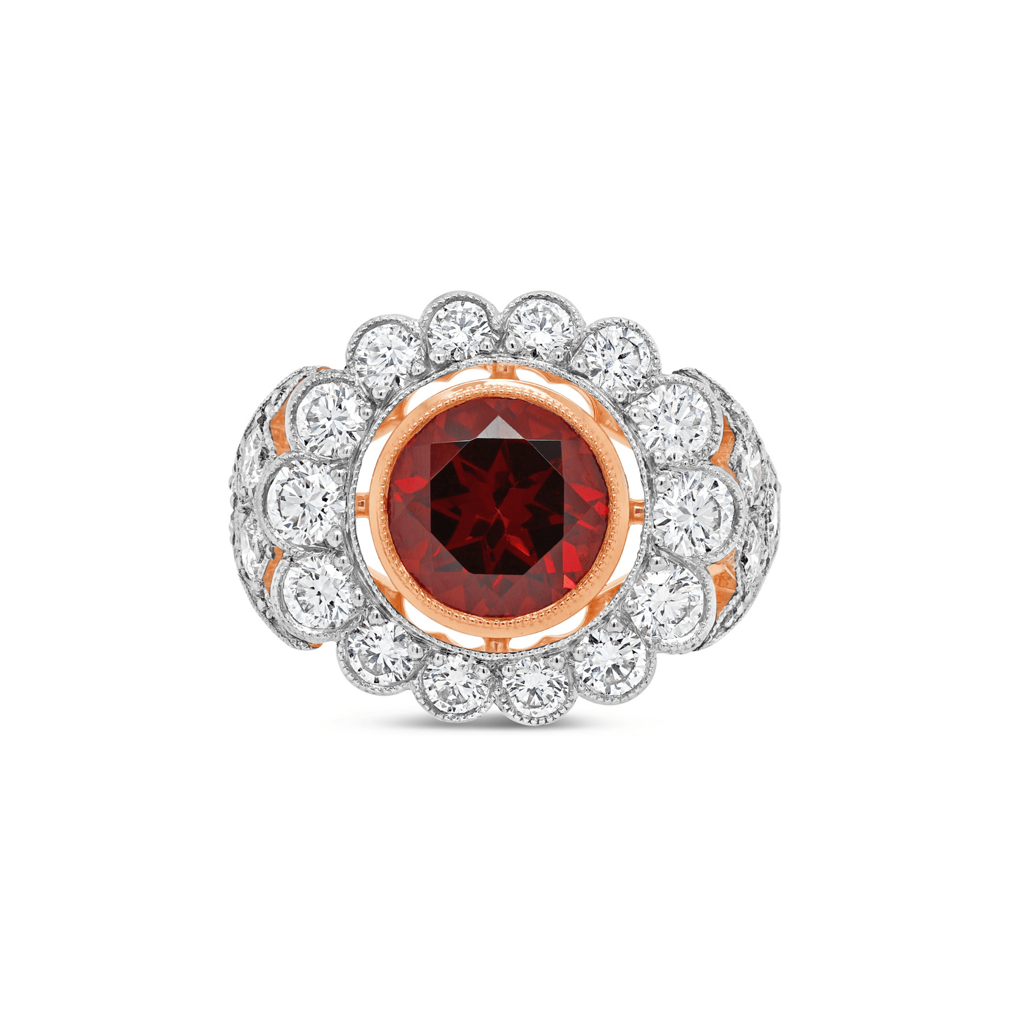 BEZEL SET MOZAMBIQUE NATURAL RED GARNET & DIAMOND RING