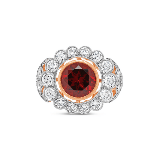 BEZEL SET MOZAMBIQUE NATURAL RED GARNET & DIAMOND RING