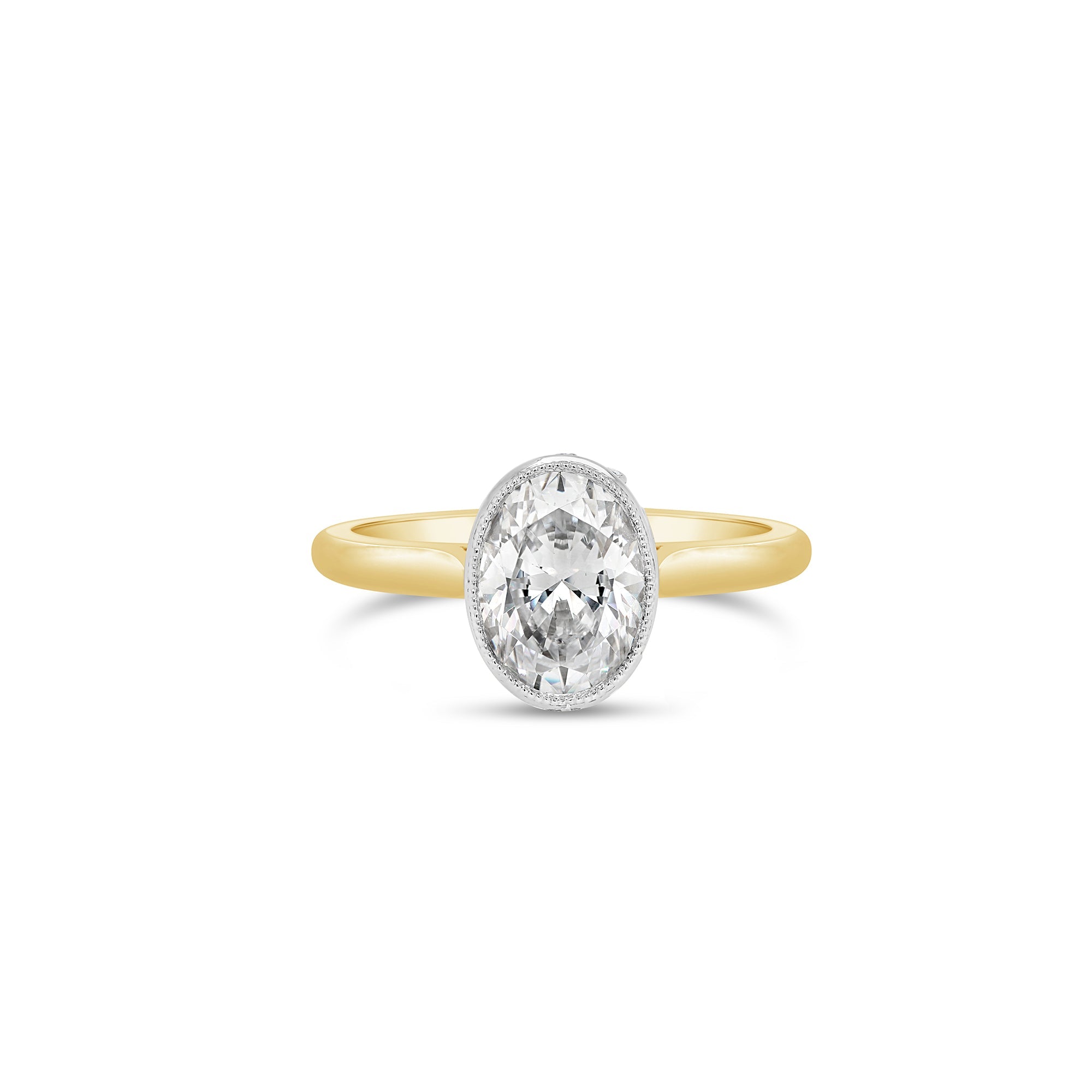 Oval Cut Bezel set Diamond Engagement Ring yellow gold