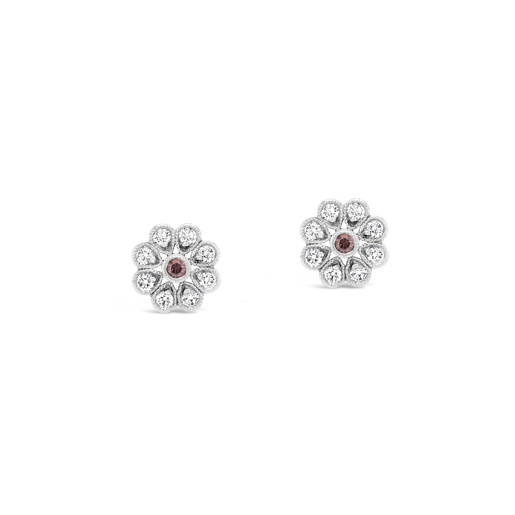 Diamond & Ellerston Pink Sapphire Flower Stud Earrings