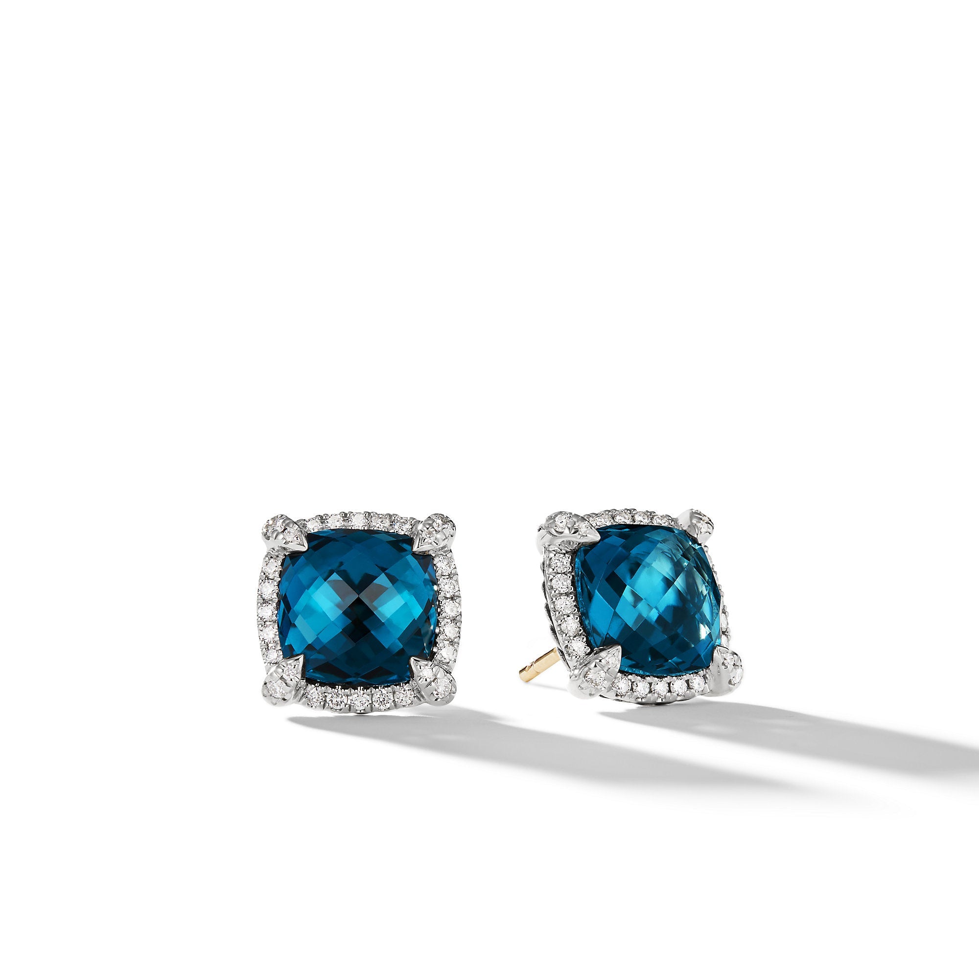 Chatelaine® Pavé Bezel Stud Earrings in Sterling Silver with Hampton Blue Topaz and Diamonds