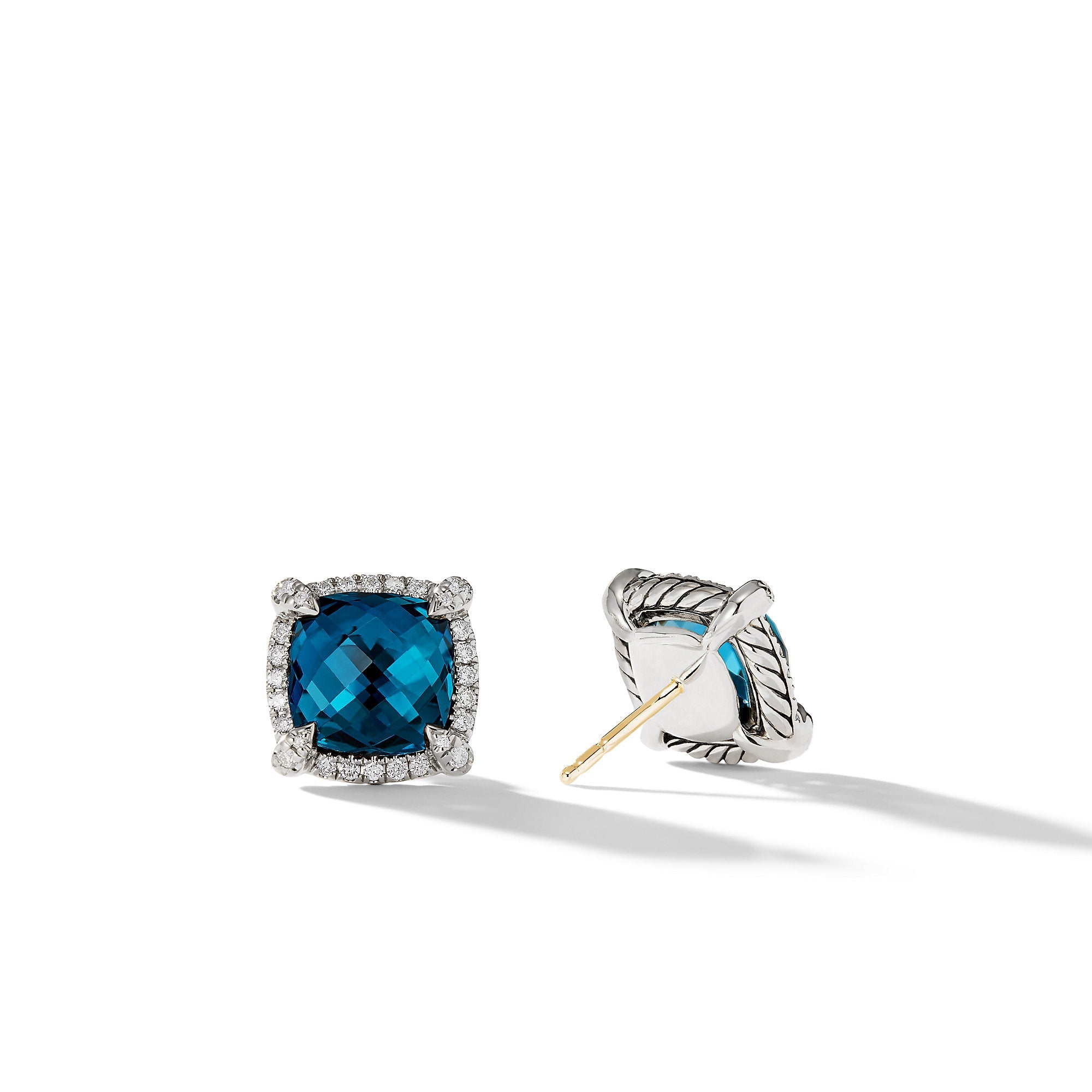 Chatelaine® Pavé Bezel Stud Earrings in Sterling Silver with Hampton Blue Topaz and Diamonds