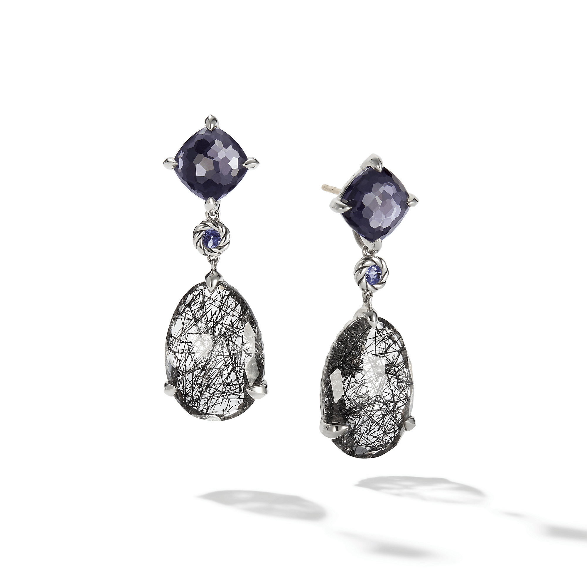 David Yurman Chatelaine® Drop Earrings in Sterling Silver with Tourmilated Quartz, Black Orchid