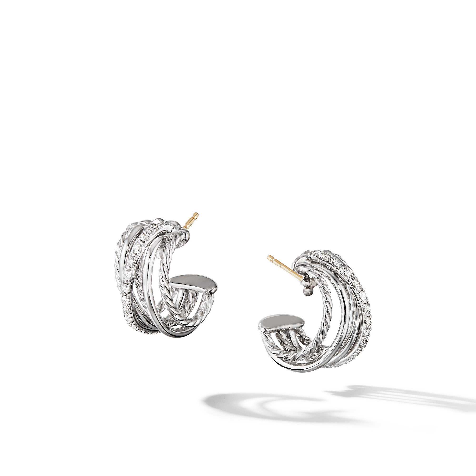 David Yurman Crossover Shrimp Earrings in Sterling Silver with Diamonds