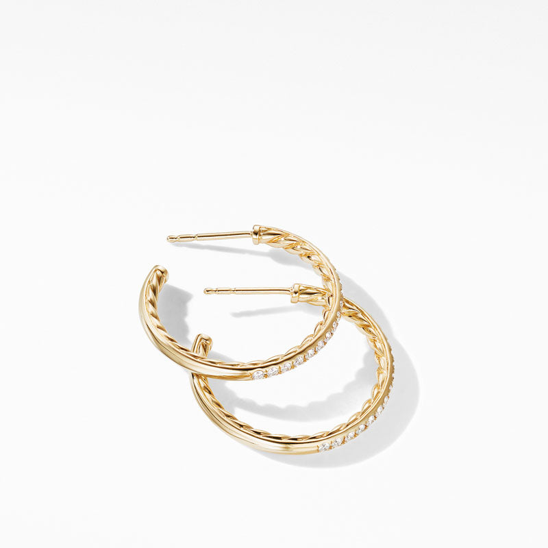 Small Hoop Earrings in 18K Yellow Gold with Pavé Diamonds