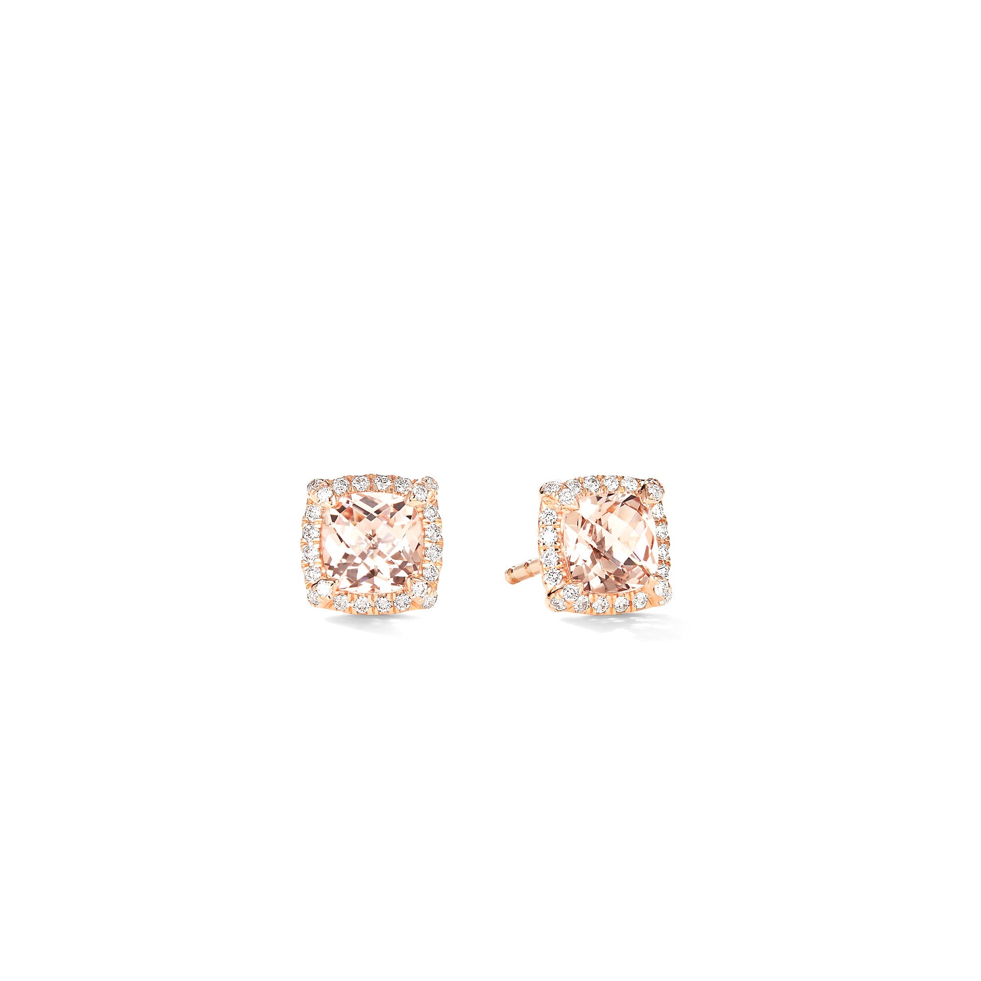 Petite Chatelaine® Pavé Bezel Stud Earrings in 18ct Rose Gold with Morganite and Diamonds