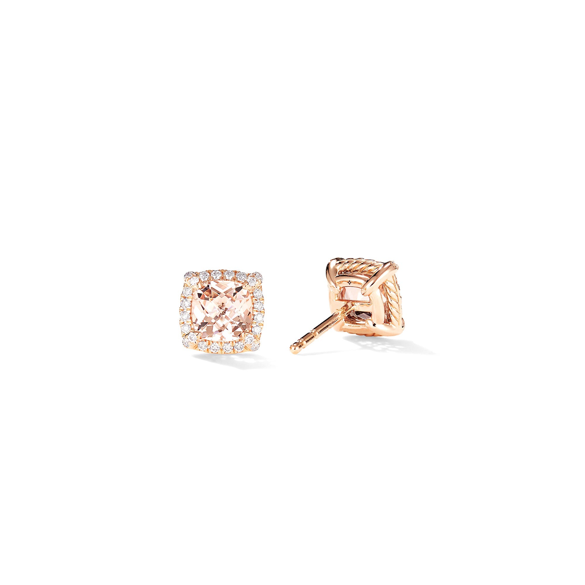 Petite Chatelaine® Pavé Bezel Stud Earrings in 18ct Rose Gold with Morganite and Diamonds