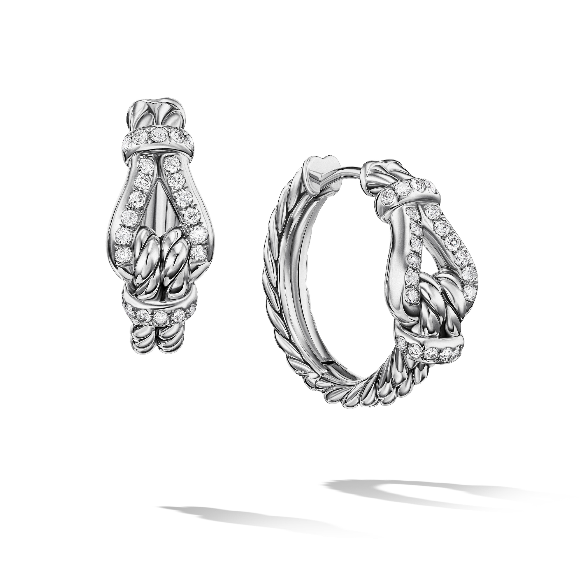 Thoroughbred Loop Hoop Earrings in Sterling Silver with Pavé Diamonds
