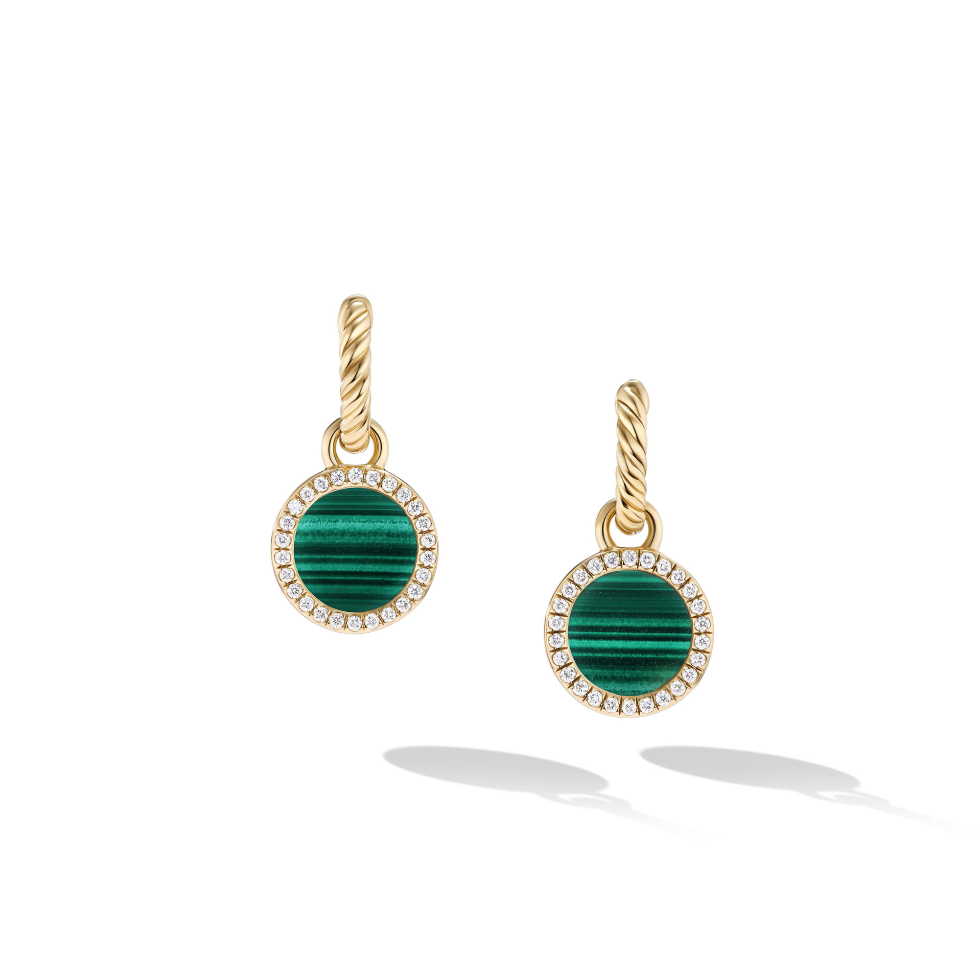 Petite DY Elements® Drop Earrings in 18K Yellow Gold with Malachite and Pavé Diamonds