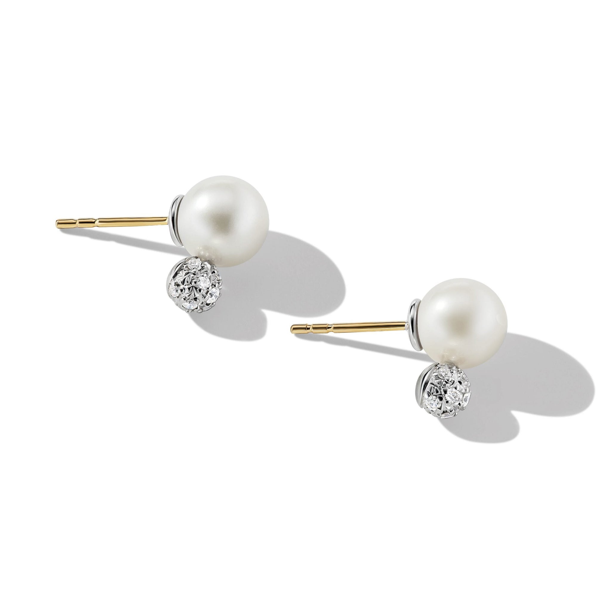 Pearl & Pavé Solari Stud Earrings in Sterling Silver with Diamonds