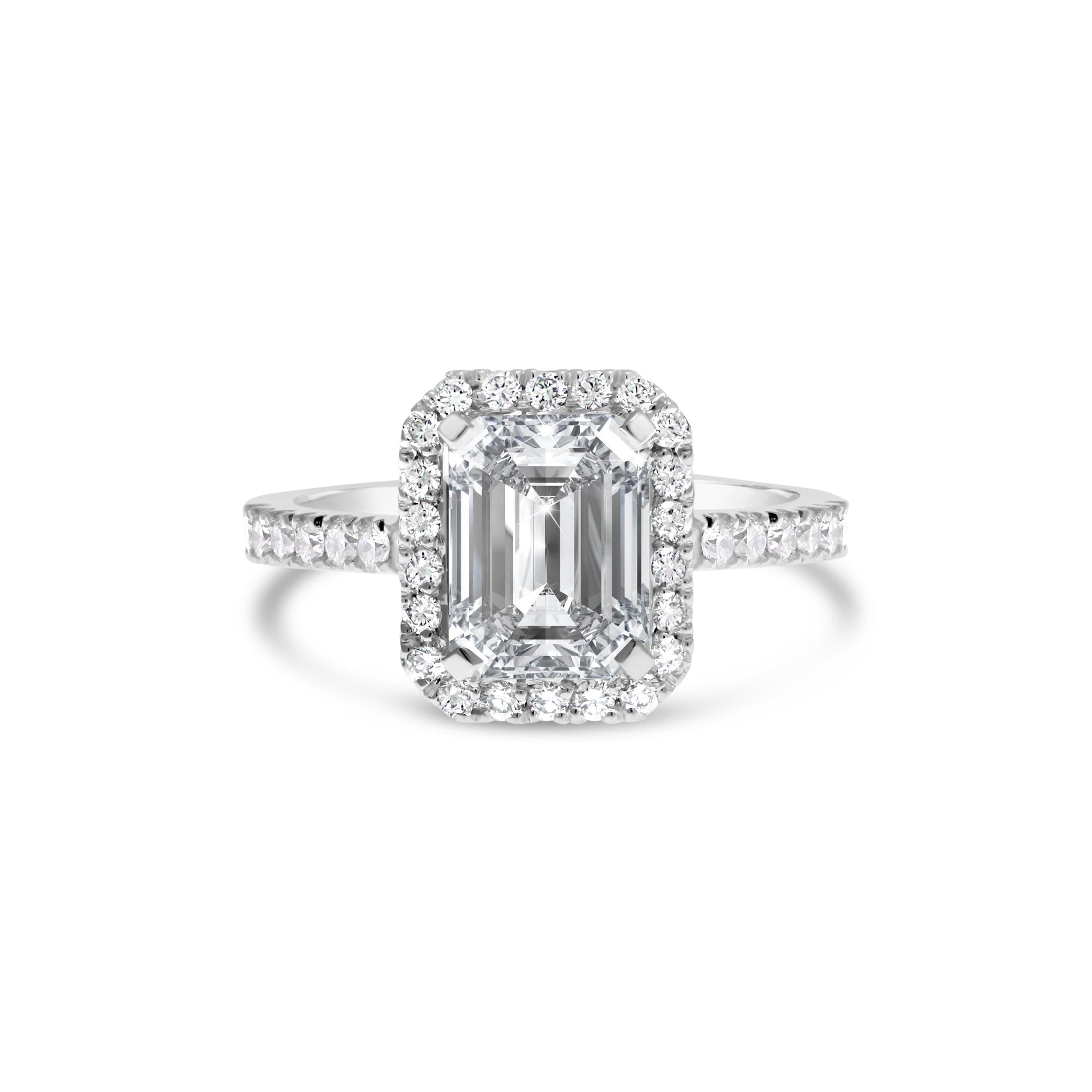 Emerald Cut Diamond Halo Engagement Ring White Gold
