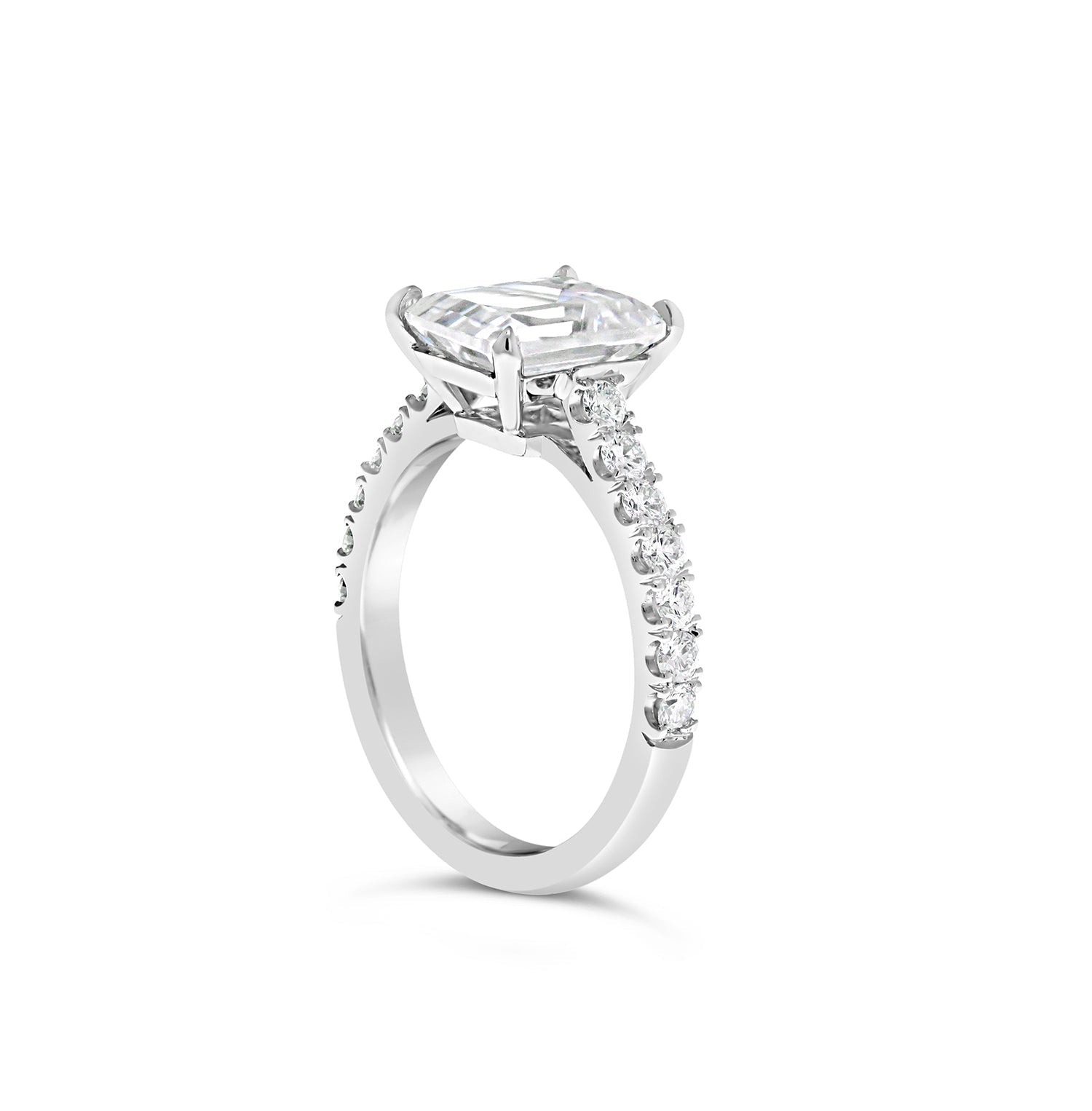 Emerald Cut Solitaire Diamond Engagement Ring castle set diamond band