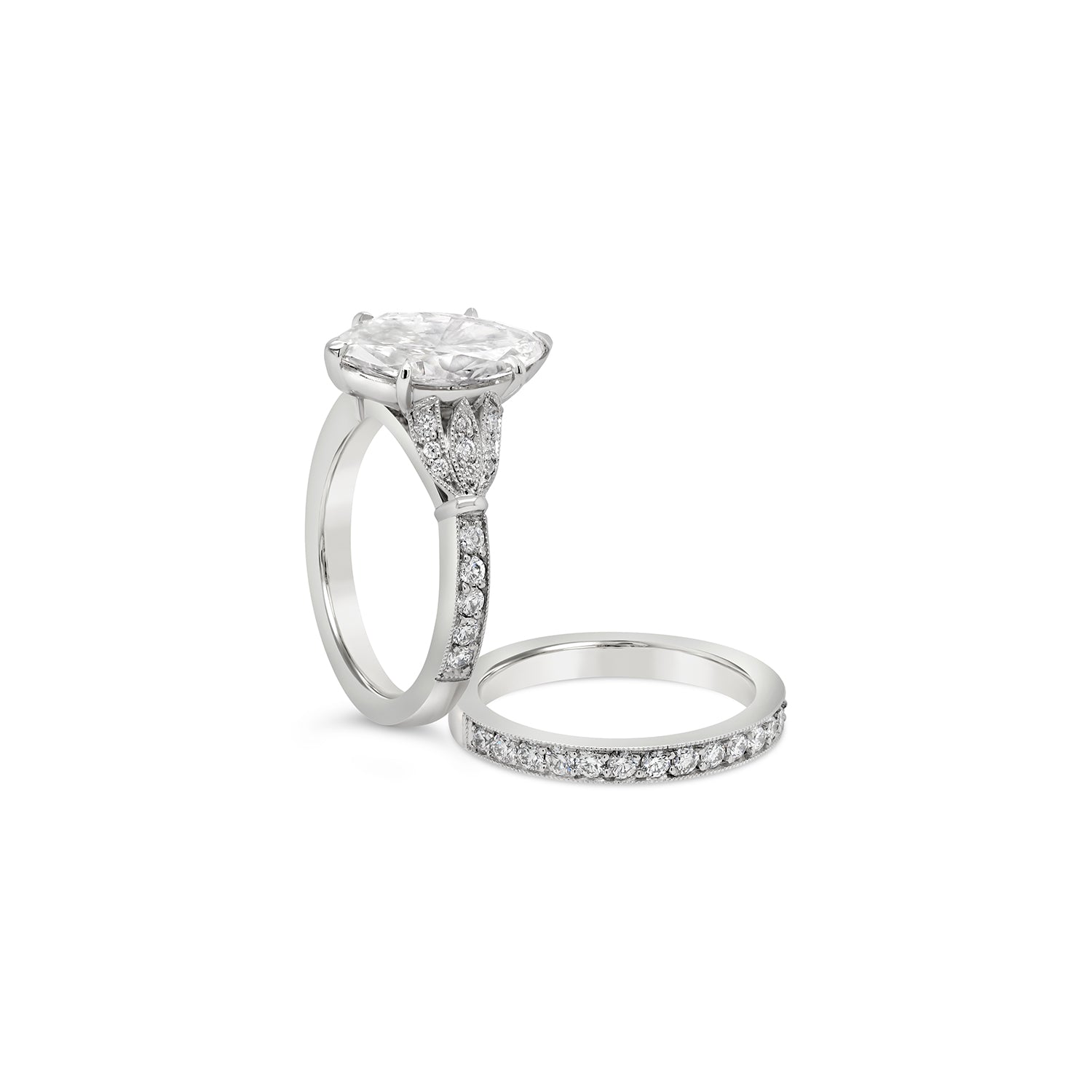 Art Deco Marquise Cut Diamond Engagement Ring milgrain detail