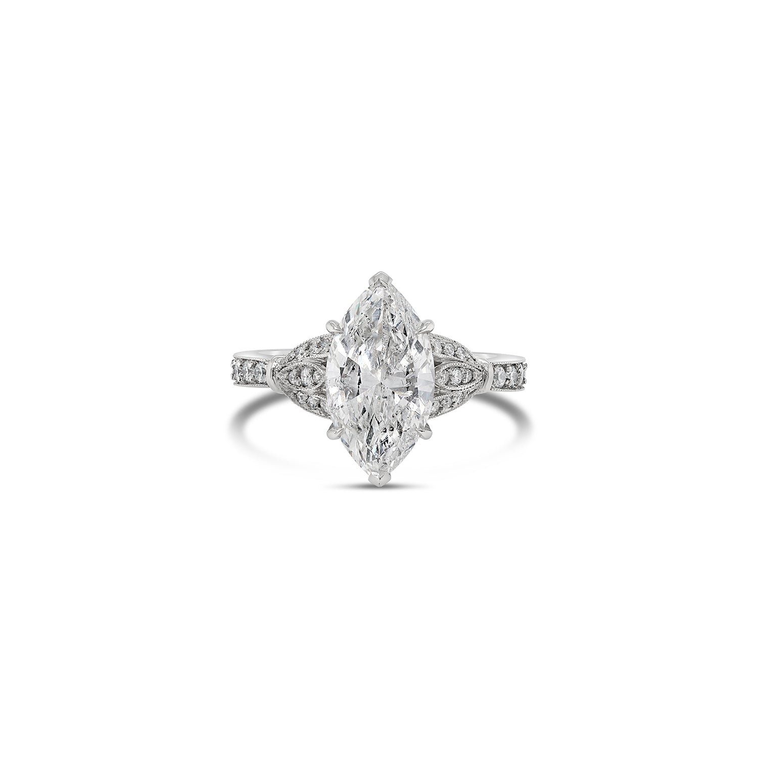 Art Deco Marquise Cut Diamond Engagement Ring milgrain detail