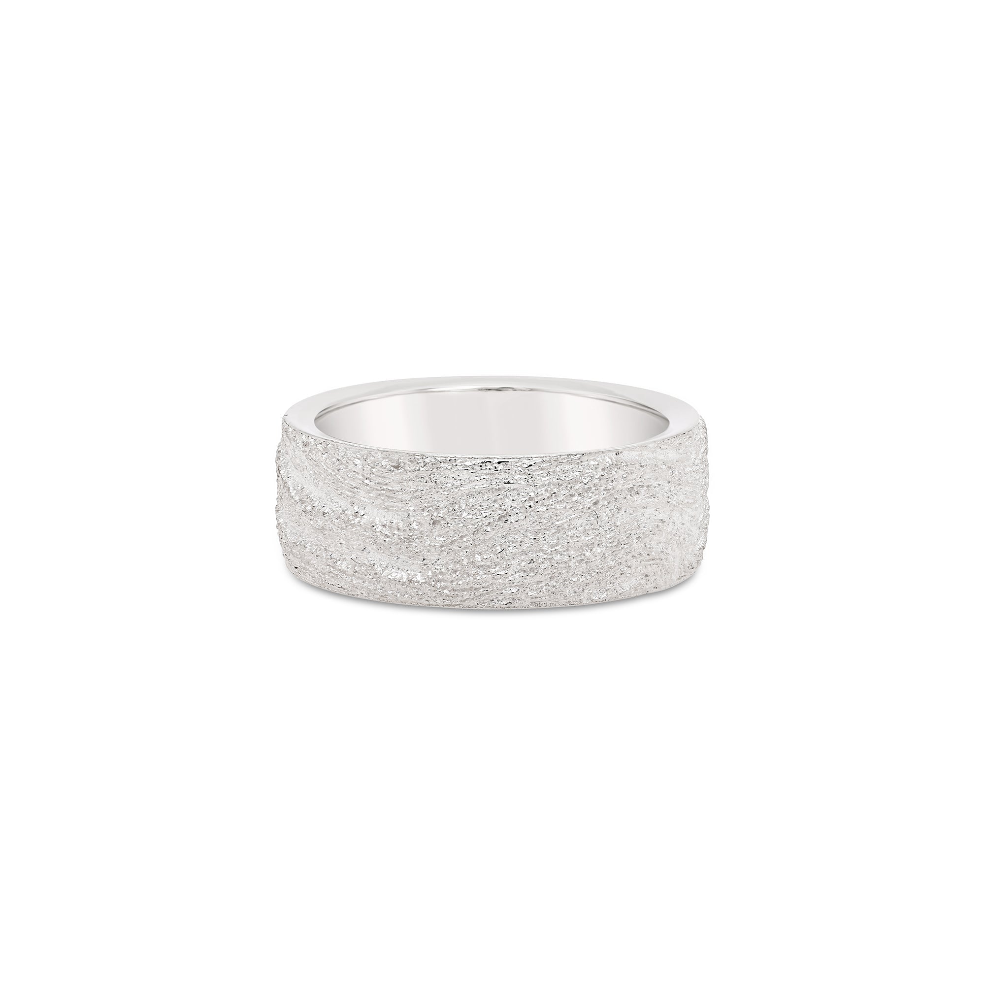 Woodgrain Effect Wedding Ring White Gold