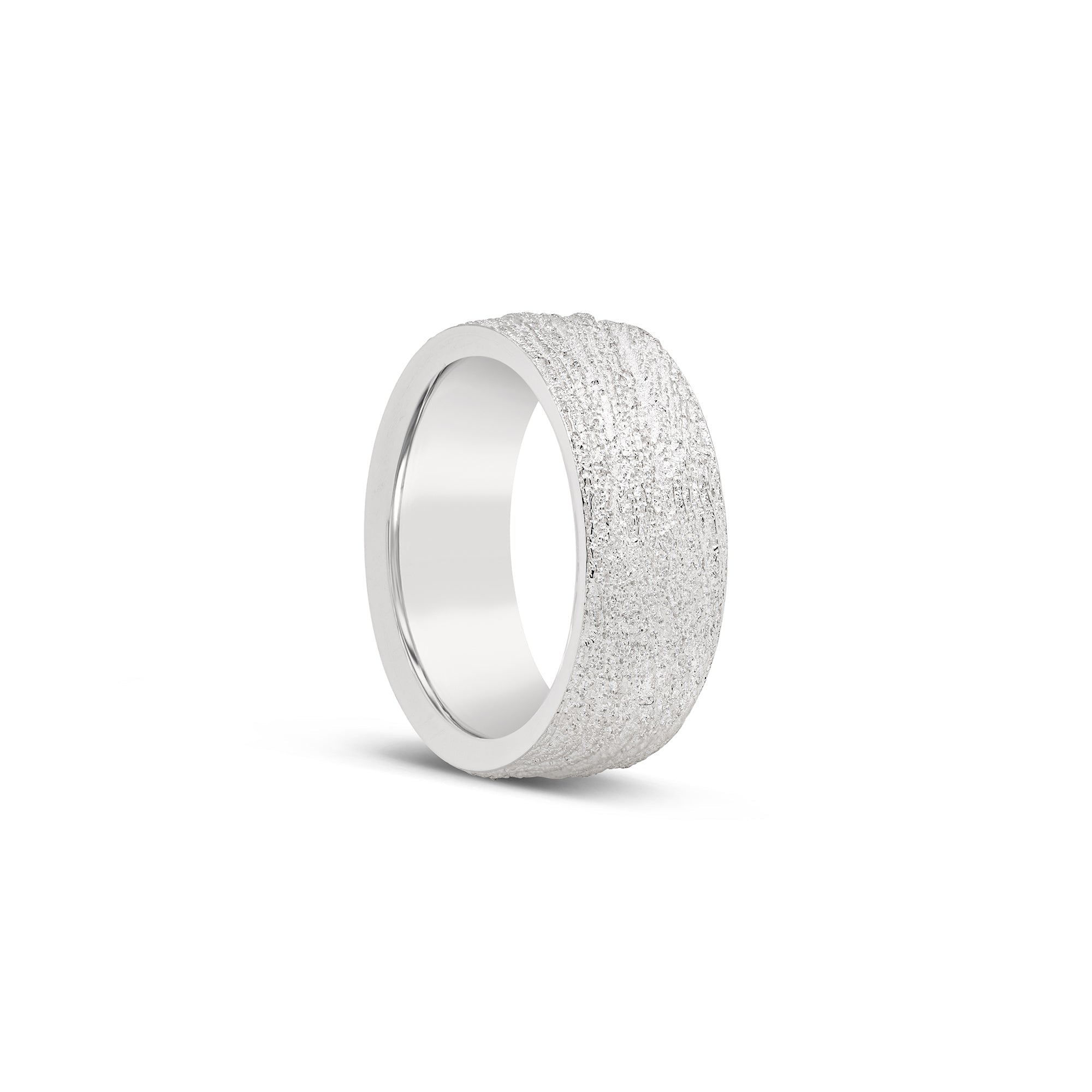 Woodgrain Effect Wedding Ring White Gold