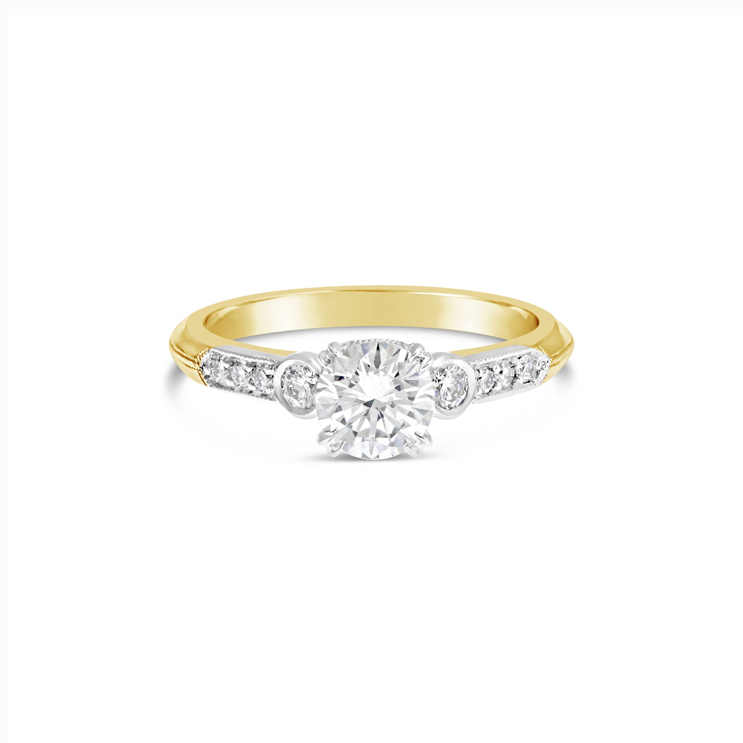 Double Claw-Set Round Brilliant Diamond Engagement Ring Yellow Gold