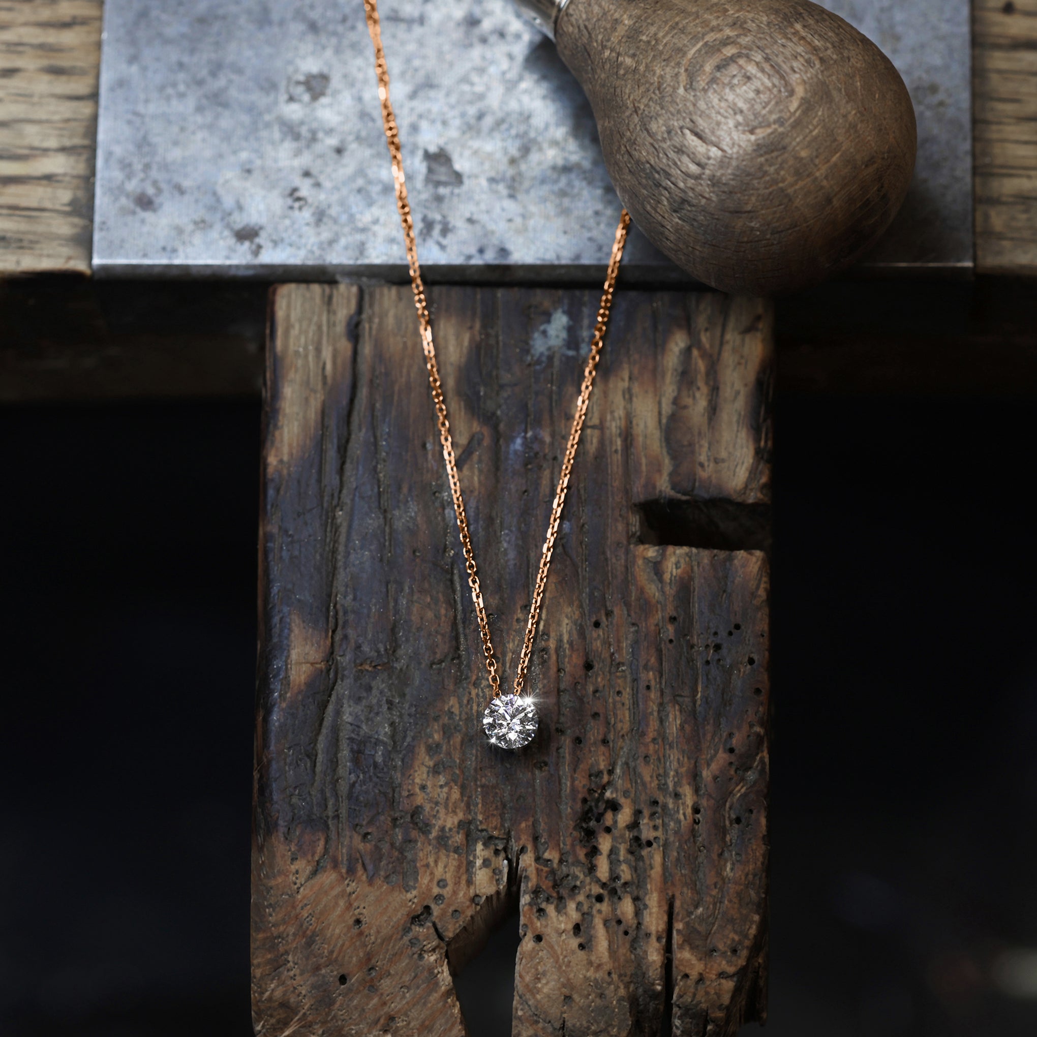 Natural Diamond Slider Pendant 18ct Rose Gold